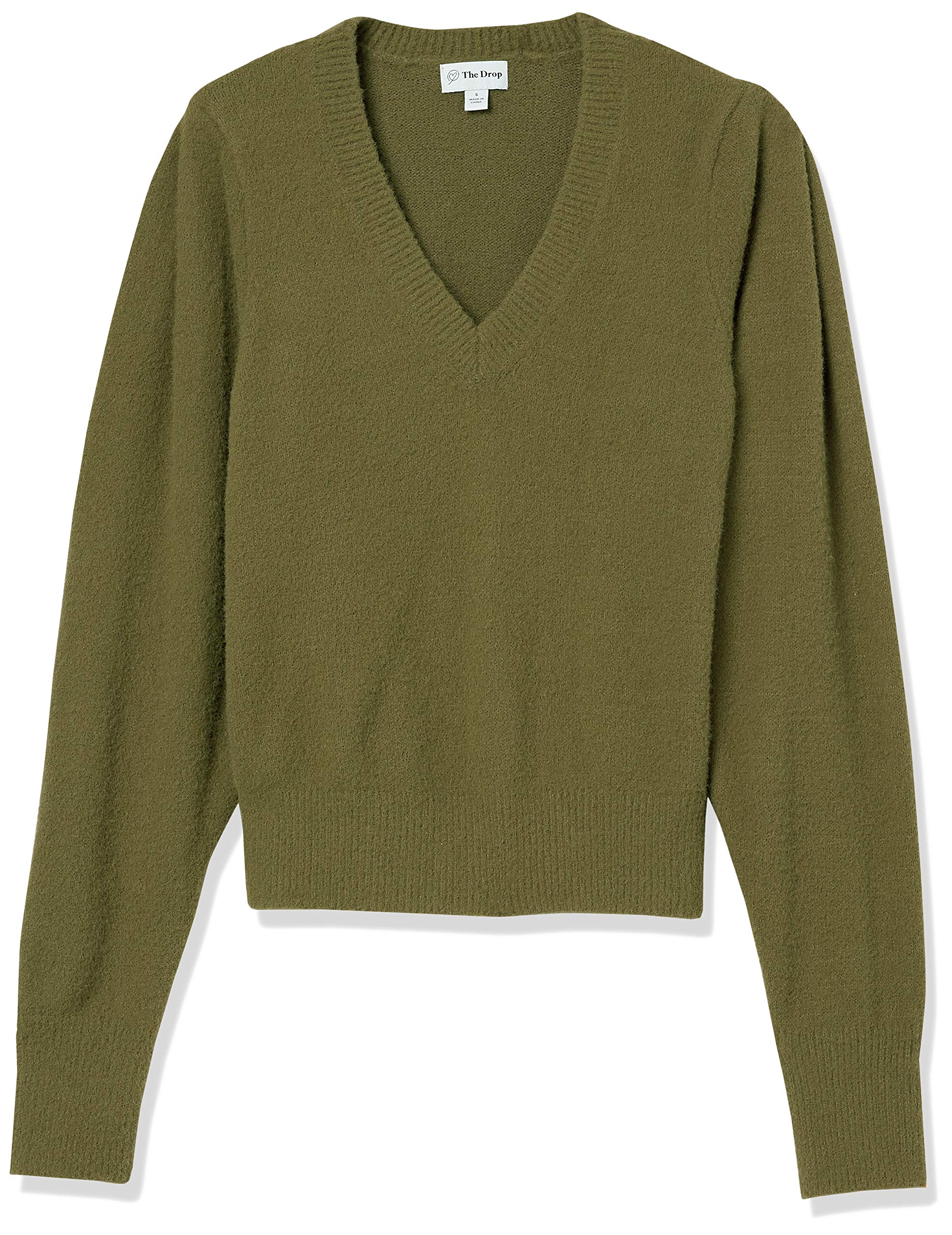 The Drop Women's Edith Pleated-Shoulder V-Neck Sweater | Soft Knit Pullover for Fall & Winter | Perfect for Office Wear, Date Nights & Casual Outfits