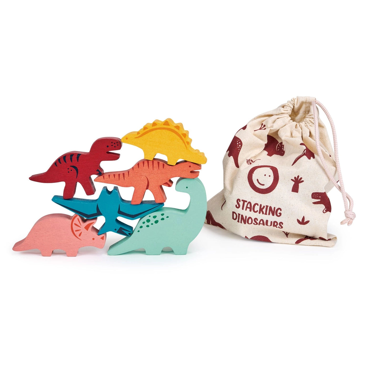 Happy Stacking Dinosaurs Wooden Toy Set - Montessori Learning & Educational Stacking Game for Toddlers & Kids - Perfect for Preschool, Daycare & Home Playtime