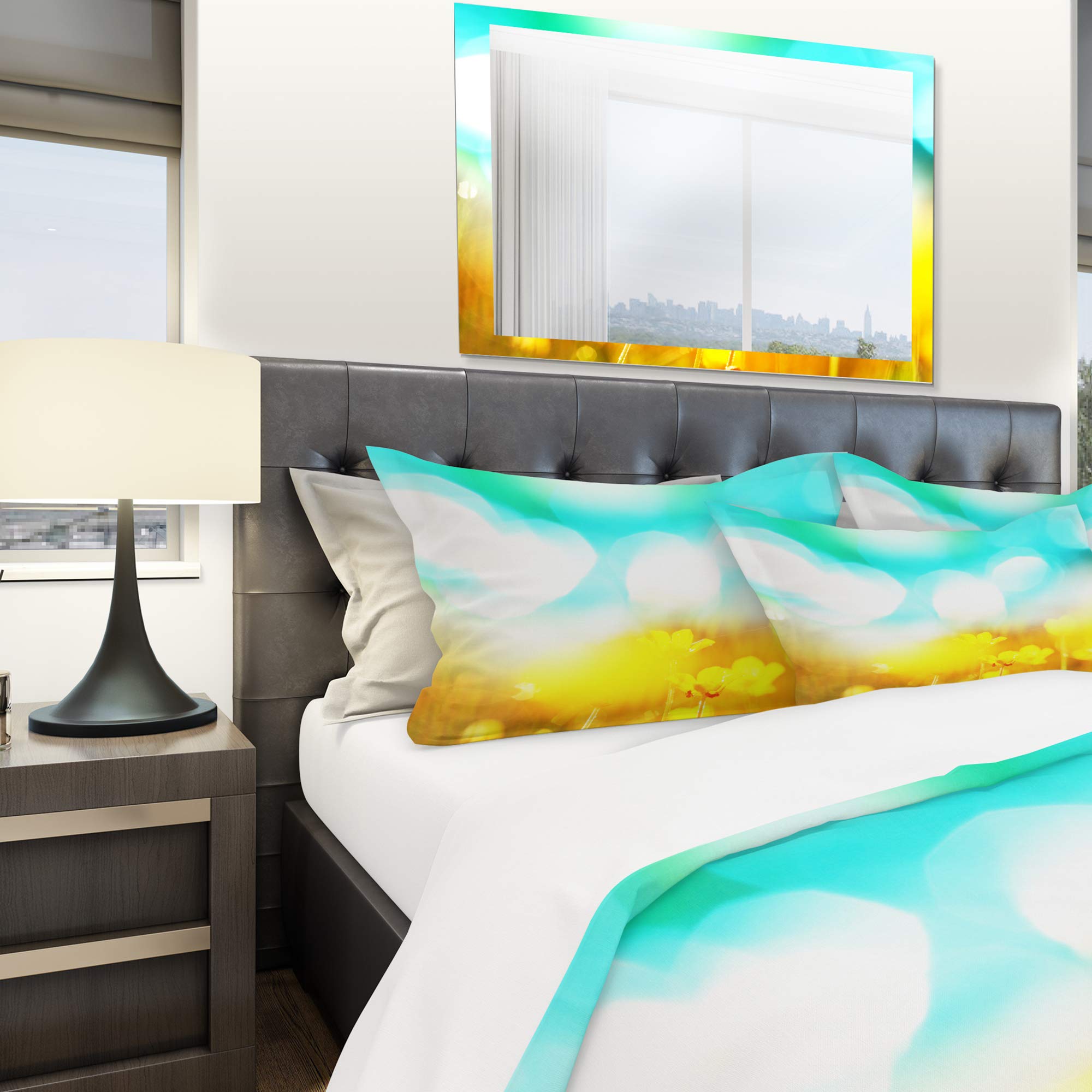 DesignQ Nautical & Coastal Duvet Cover Set - King Size 3-Piece Floral Bedding with Yellow Flowers on Blue Background, All-Season Comfort for Beach House, Guest Room & Master Bedroom Decor