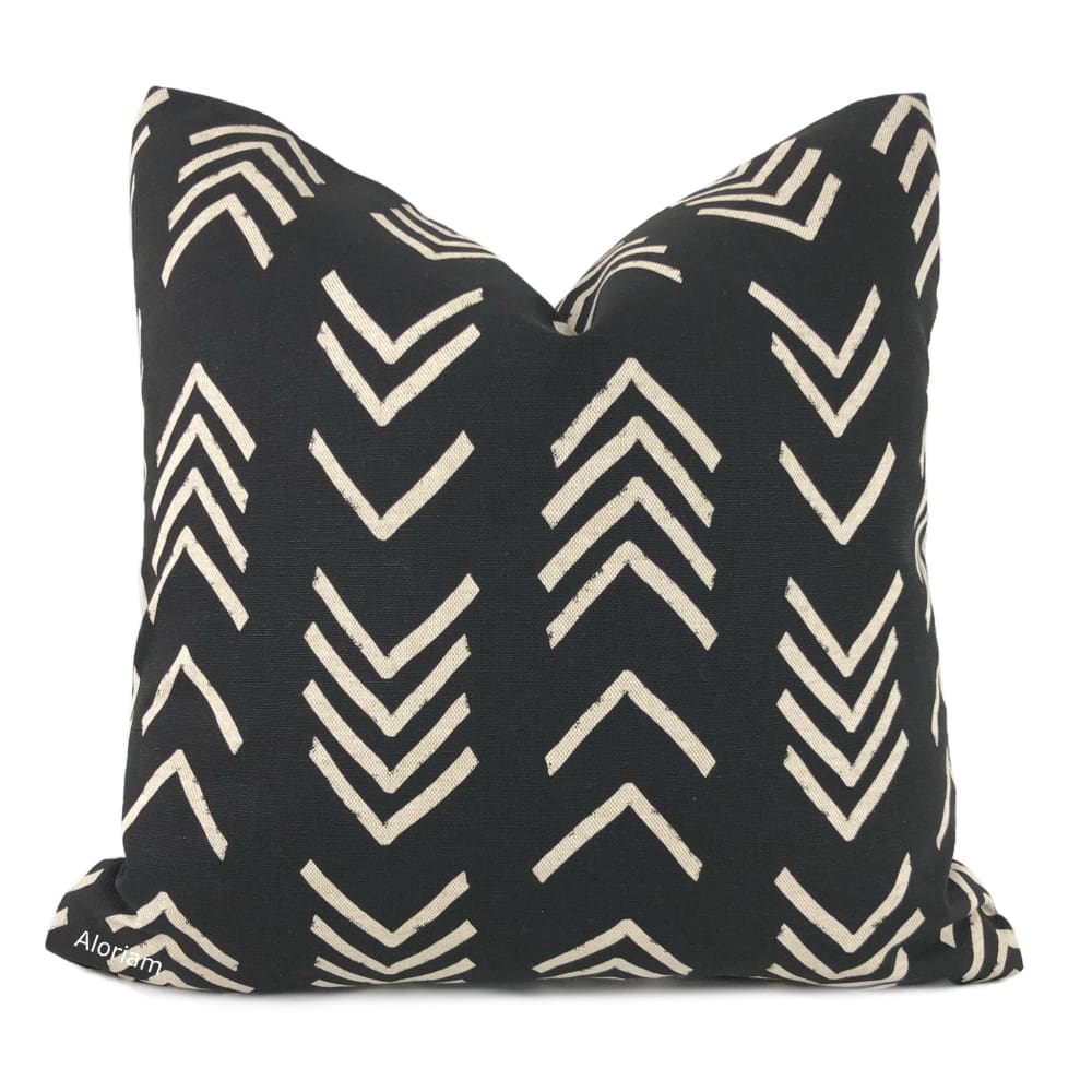 Aswan II Black Beige Tribal Arrow Print Pillow Cover - Bohemian Home Decor for Living Room, Bedroom, or Outdoor Patio