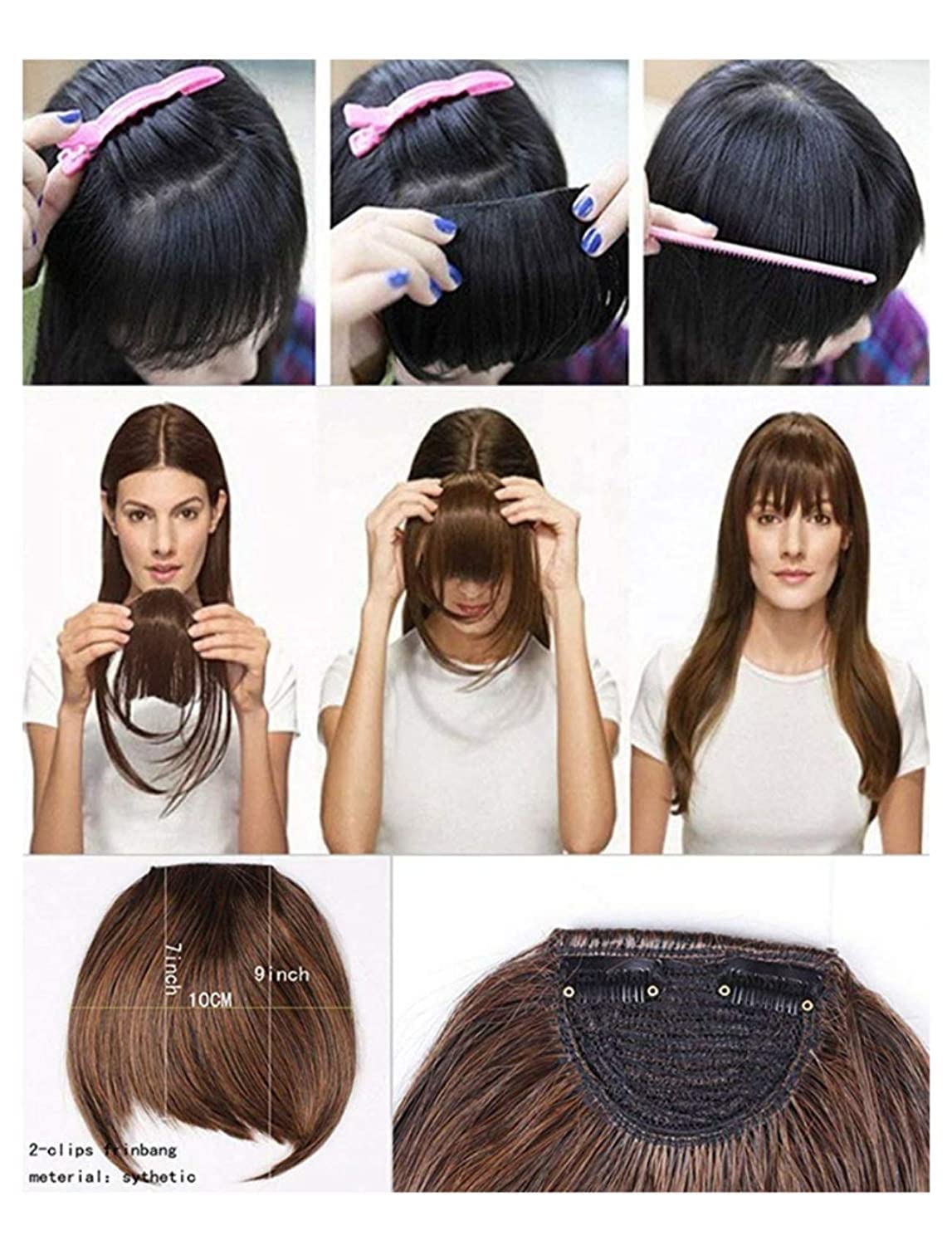 DELORUS Clip-in Bangs Hair Extensions for Women & Girls - Natural Black Front Fringe Piece, Easy to Use & Blend - Perfect for Everyday Wear, Cosplay & Hairstyle Transformations