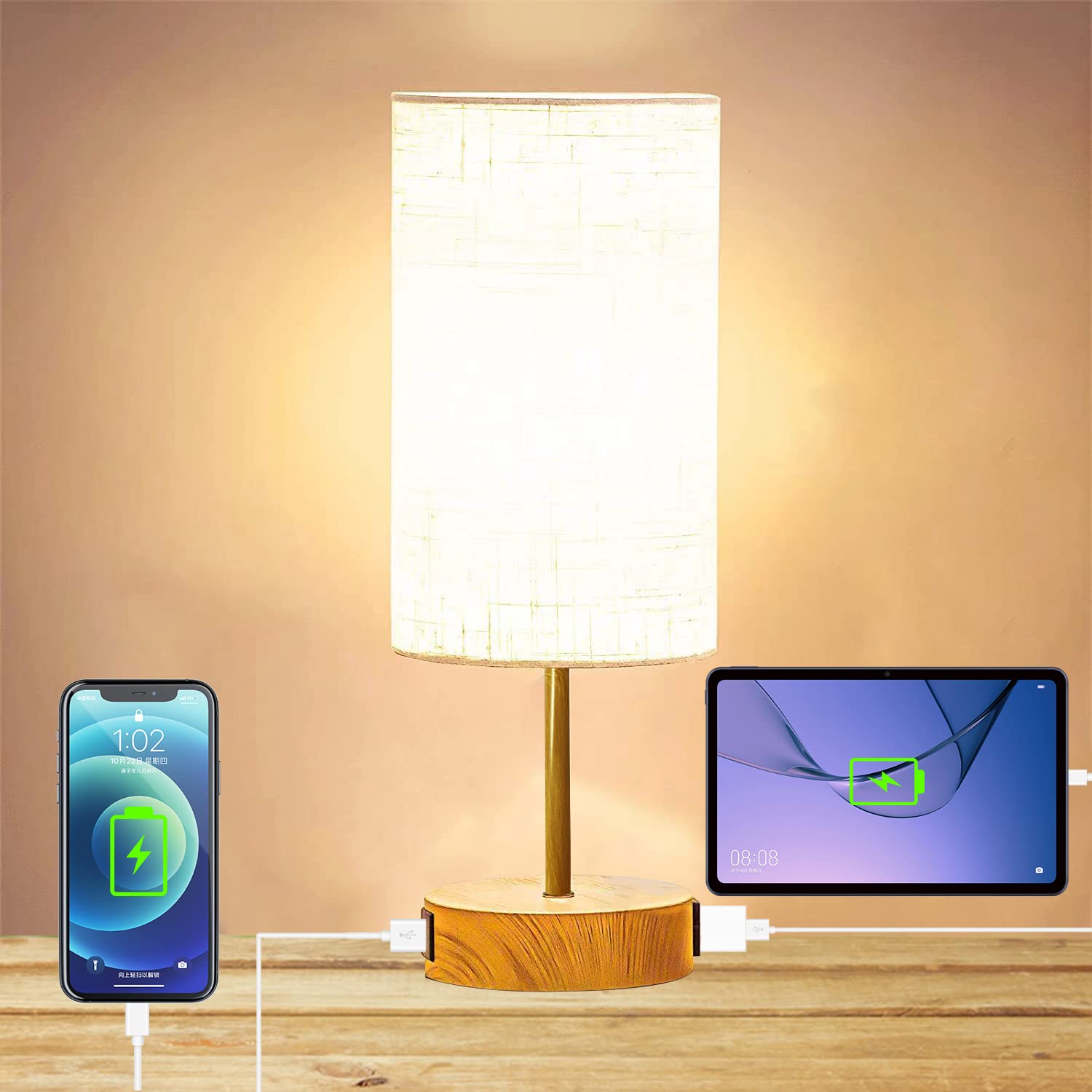 YAYUANKE Touch Control Bedside Lamp - 3-Way Dimmable Nightstand Light with 2 USB Ports & AC Outlet, Modern Table Lamp for Bedroom, Living Room, Office - Perfect for Reading, Charging Devices & Ambient Lighting