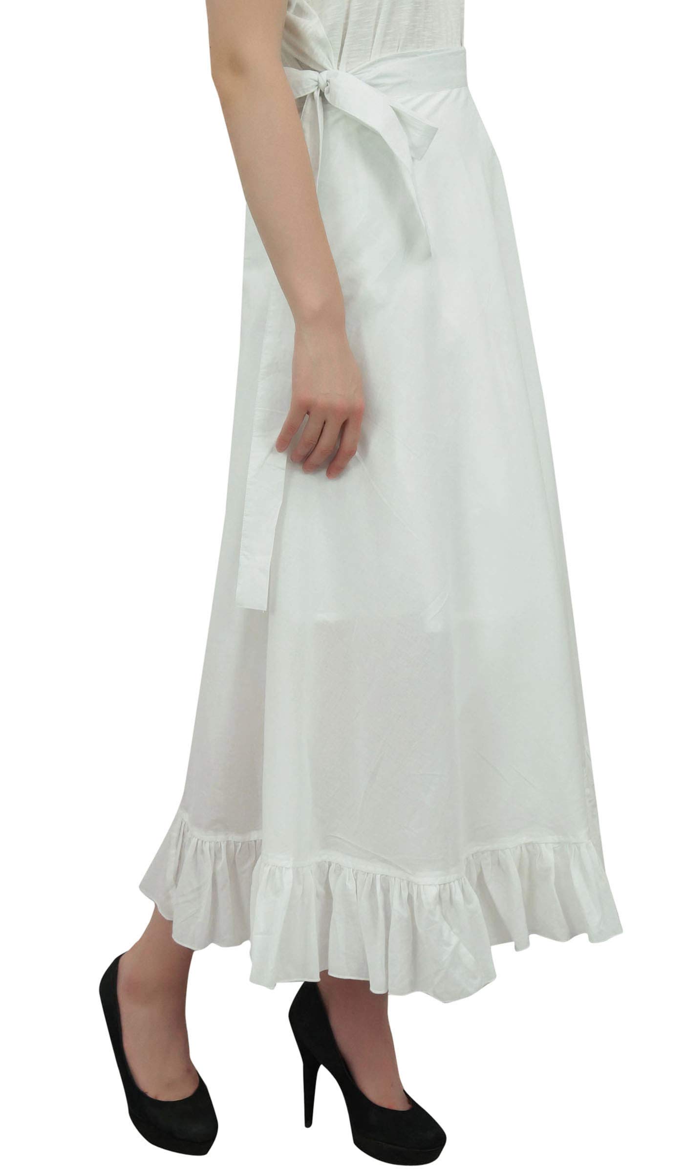Women's Plus Size Solid Single Layer Cotton Magic Wrap Skirt - Flowy Ruffled Wrap Skirt for Casual Wear, Beach Cover-Up & Summer Outfits