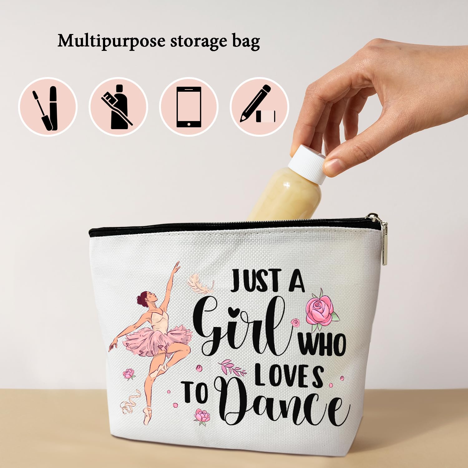 Dance Themed Makeup Bag - Portable Travel Makeup Organizer Pouch with Zipper, Motivational Gift for Women & Teens - Perfect for Dance Classes, Travel & Gym Storage