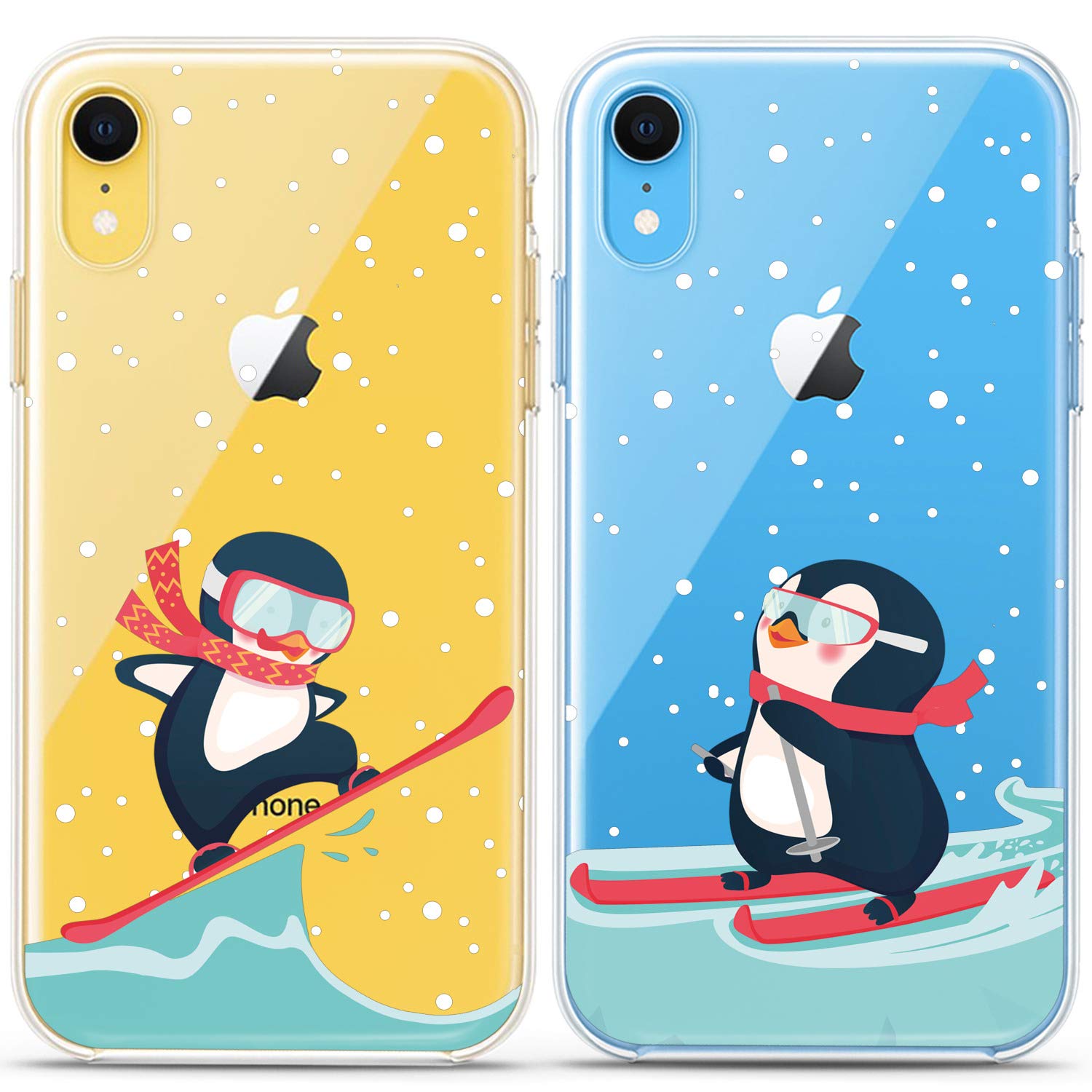 Matching Cute Penguin Winter Couple Phone Cases for iPhone 16/15/14/13/12/11 Pro Max/Mini/Xs/X/8 Plus/7/Xr/10/SE/5 - Snow Christmas Silicone Cover for Girlfriend BFF Couples Gift | Perfect for Anniversary, Valentine's Day & Winter Holidays