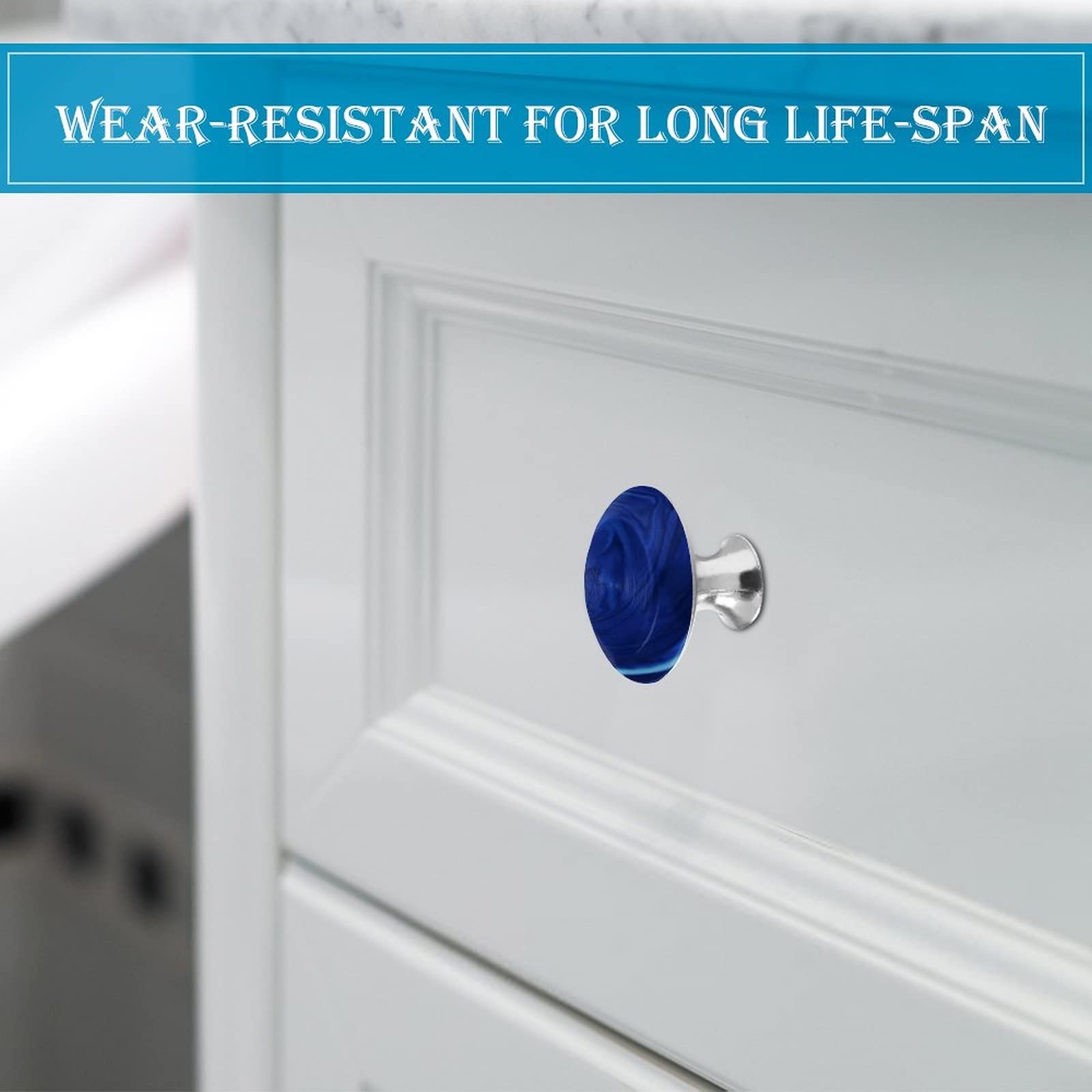 6 Pack Brushed Nickel Silver Round Cabinet Knobs with Navy Stone Cobalt Blue Talisman Design - Drawer Pulls & Kitchen Cabinet Handles with Screws - Perfect for Dressers, Kitchen Cabinets & Home Decor Upgrade