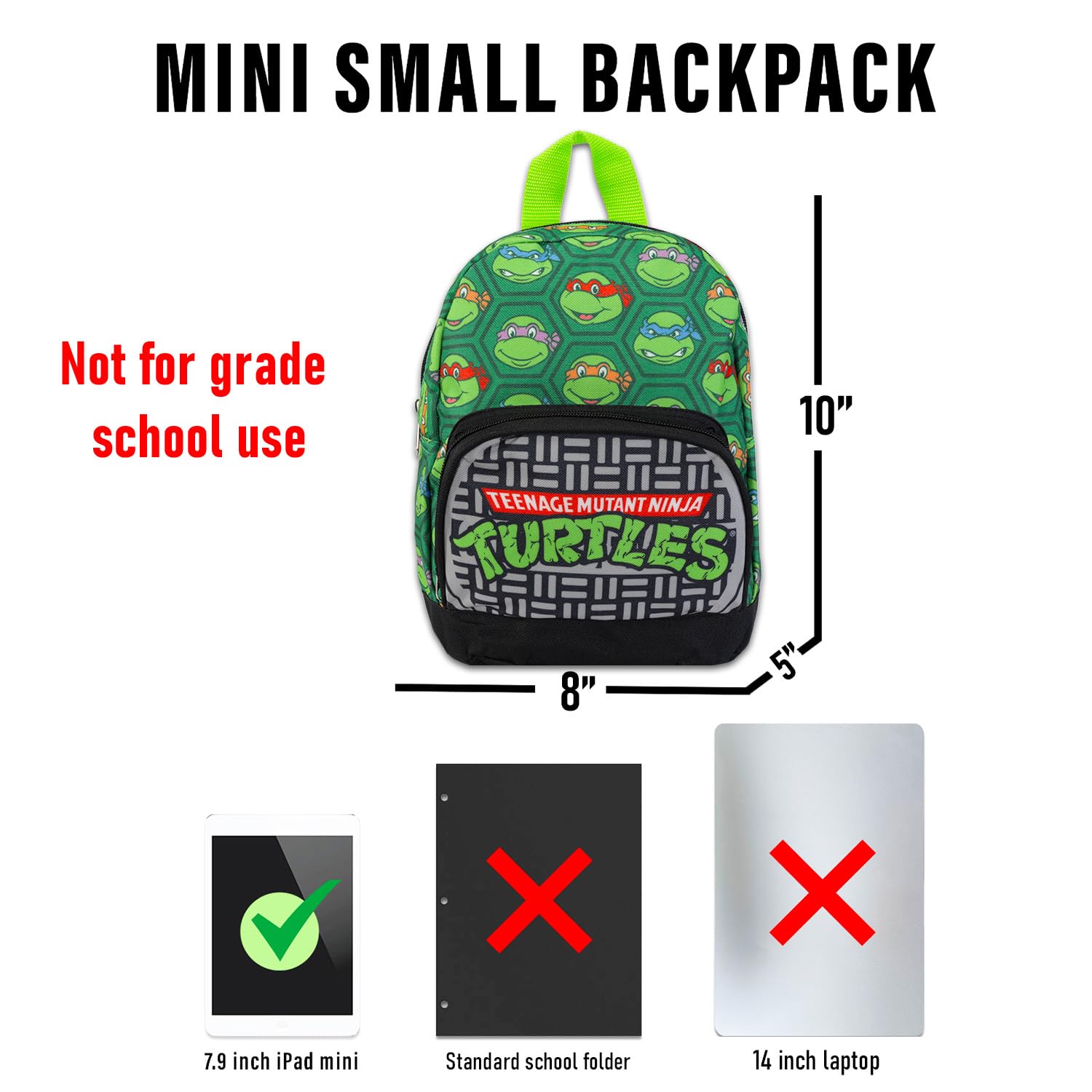 Teenage Mutant Ninja Turtles Mini Backpack for Kids & Teens - 10 Inch Canvas TMNT School Backpack with Front Pocket & Bookmark | Cute Turtle Backpack Purse Set for School, Travel & Comic Con