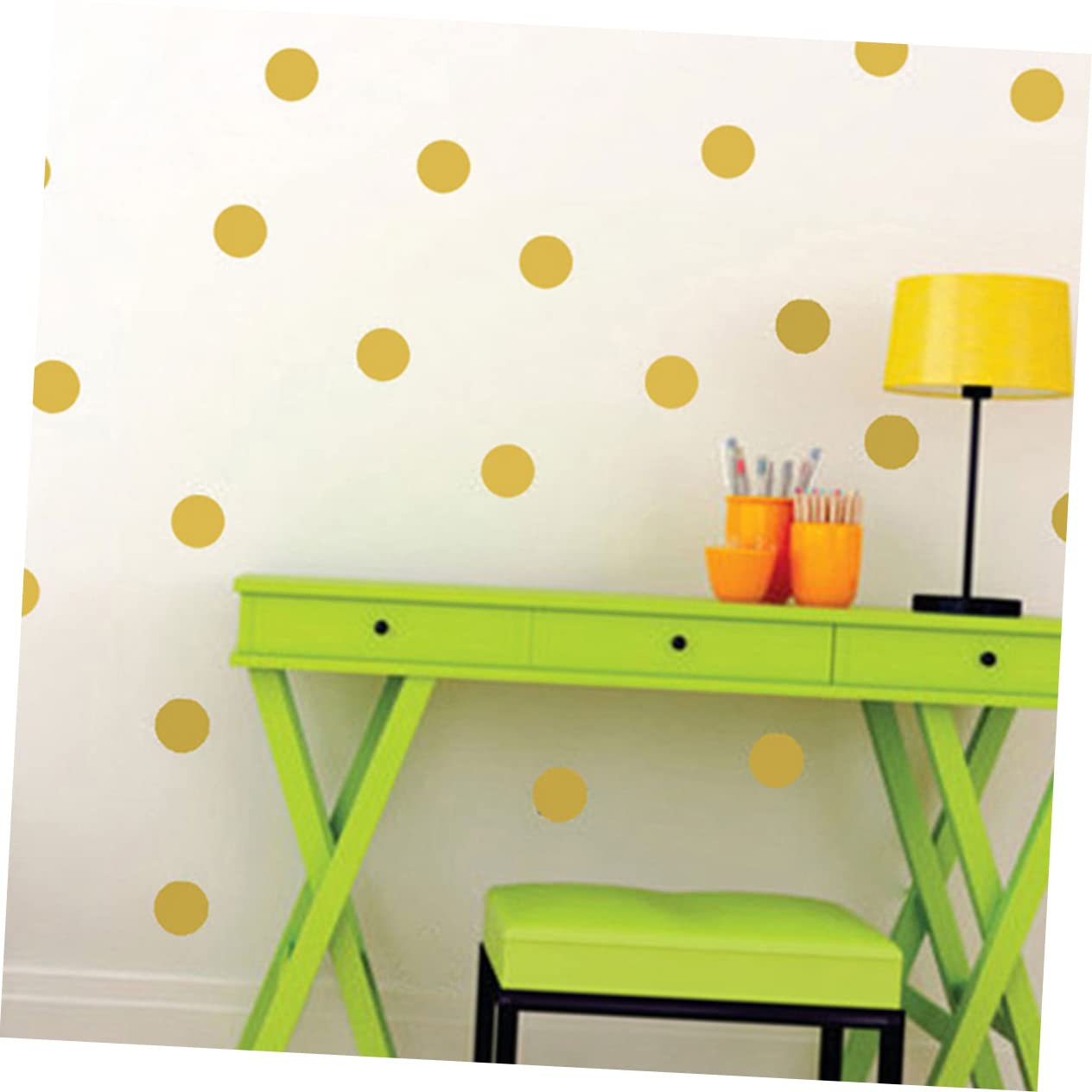 Mikikit 6 Sheets Gold Dot Wall Stickers - Removable Self-Adhesive Decals for Girls Room Decor, Bedroom, Nursery & Home Accessories - Sub-Gold Material for Stylish Interior Design