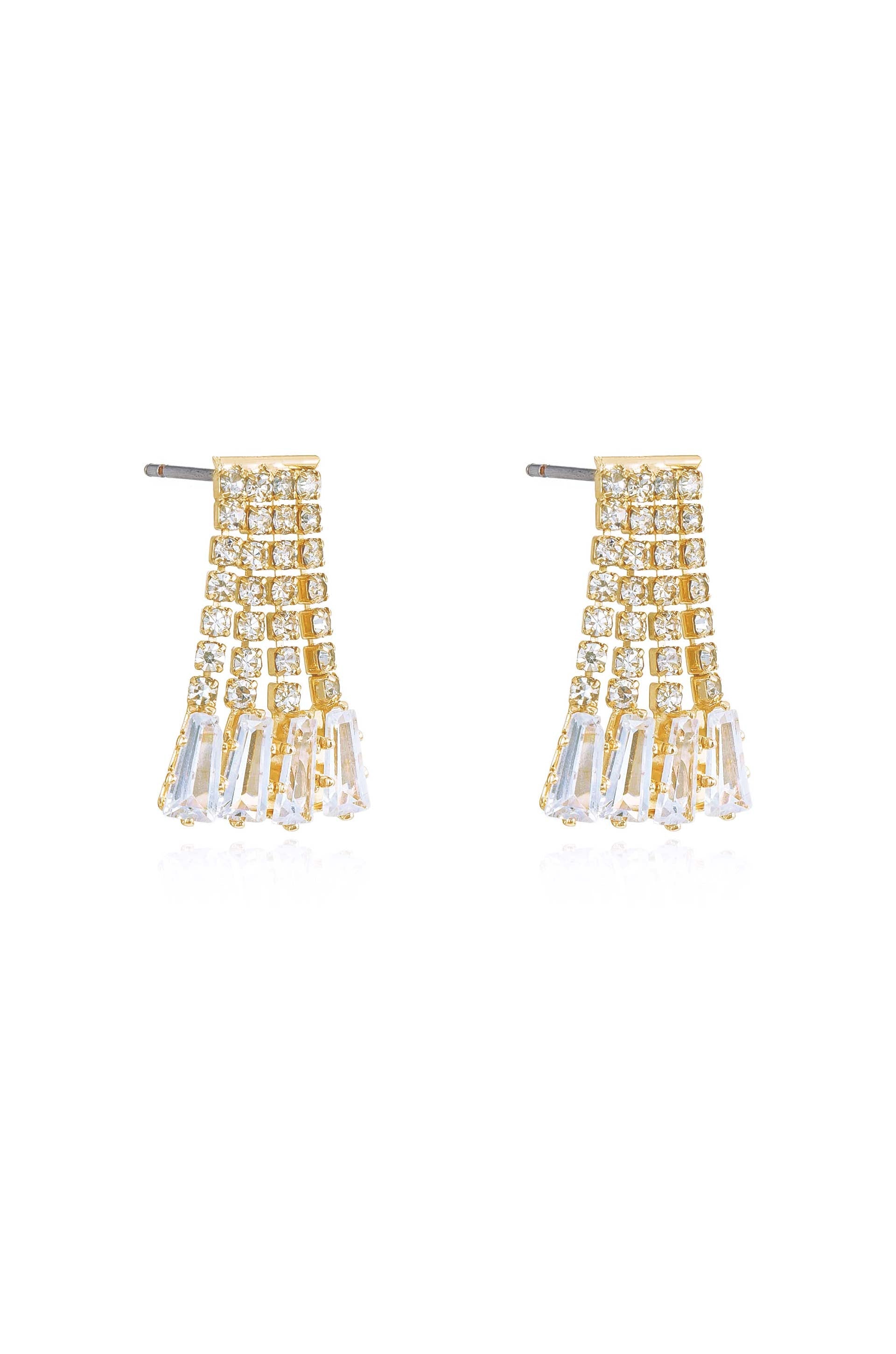 Sparkling Crystal Fringe Dangle Stud Earrings for Women - Elegant Party & Wedding Jewelry - Perfect for Evening Events, Date Nights & Special Occasions