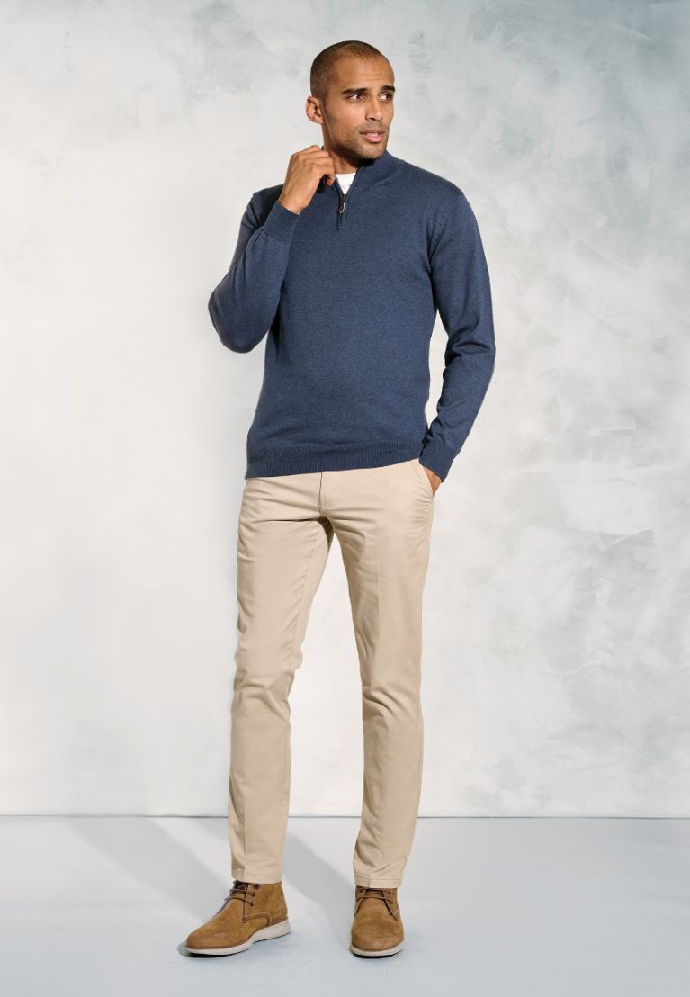 Kirby Blue Cotton Thermolite Zip Neck Jumper for Men - Warm Winter Pullover Sweater for Casual Wear & Outdoor Activities