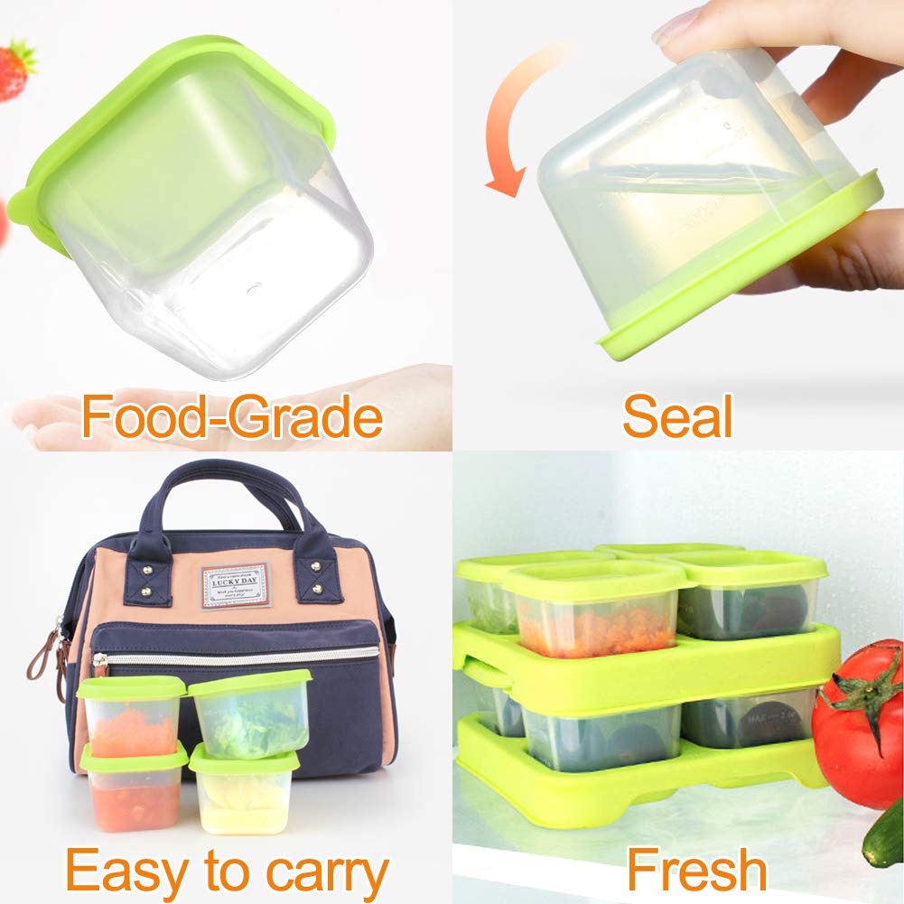 Matyz 8-Pack Airtight Plastic Food Storage Containers with Lids - Freezer & Microwave Safe, Stackable 4oz Portion Containers (Green) - Perfect for Baby Food, Meal Prep & Leftovers Storage
