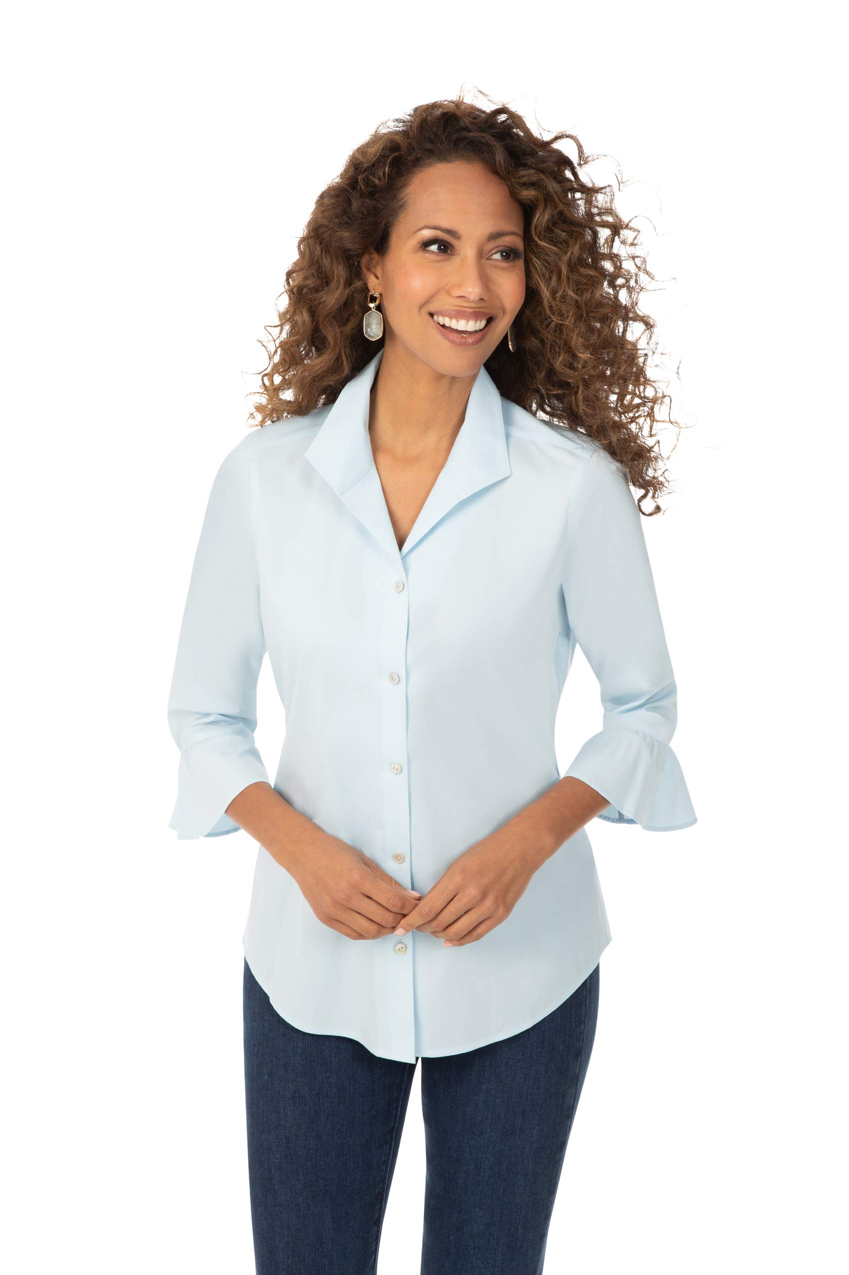 Foxcroft Women's Ruffle Sleeve Stretch Non-Iron Shirt - Elegant Blouse for Office, Date Night & Special Occasions