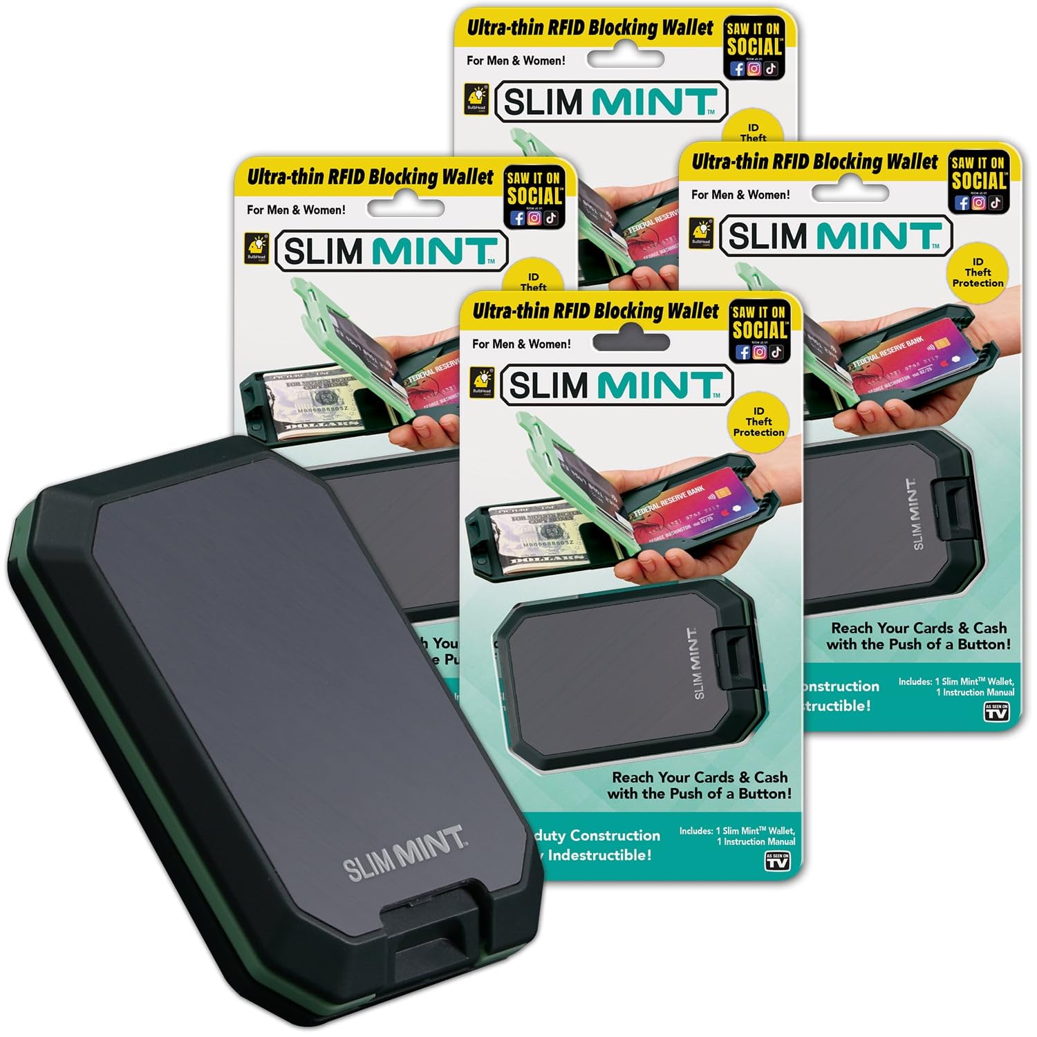 Slim Mint Wallet - Ultra Thin RFID Blocking Wallet for Men & Women - AS SEEN ON TV - Anti-Theft Credit Card Holder with Aluminum Shell - Crush Resistant & Easy Access - 4 Pack - Perfect for Travel, Work & Everyday Use