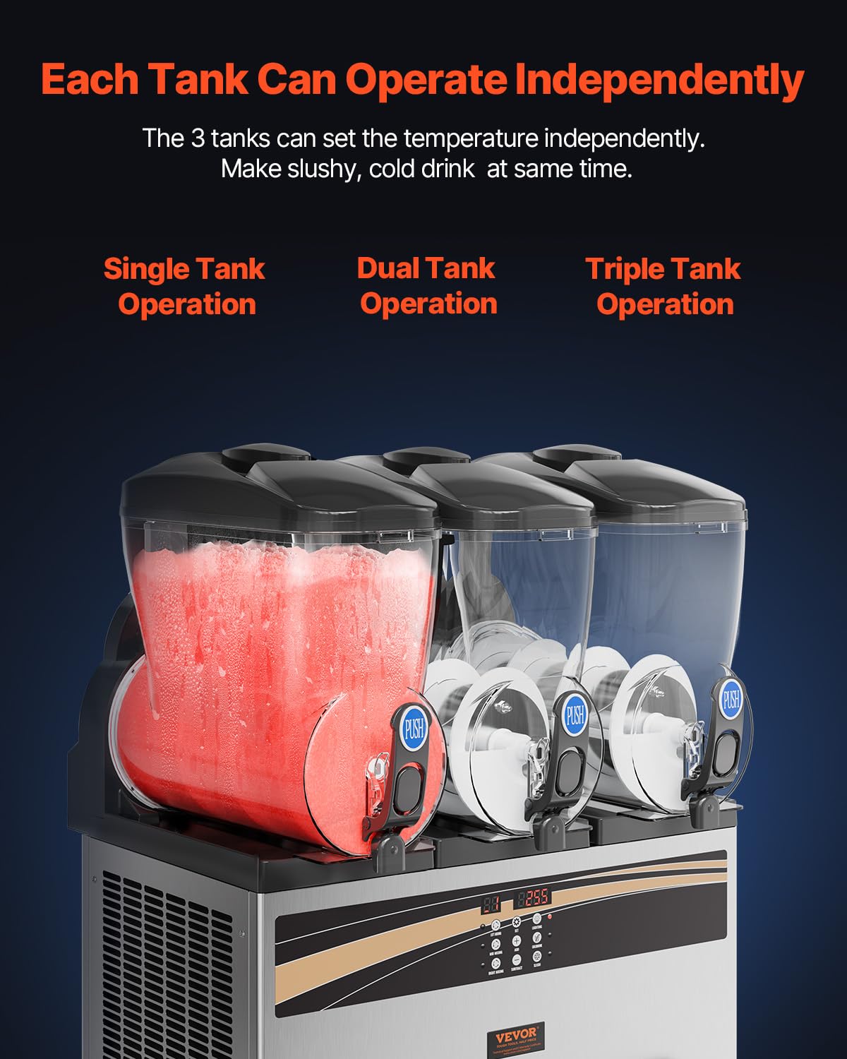 VEVOR Commercial Margarita Machine 15L x 3 Triple Tank Slushie Maker - Stainless Steel Frozen Drink Machine for Margaritas, Smoothies & Slushies (180 Cups Capacity) - Perfect for Home Parties, Restaurants, Cafes & Bars