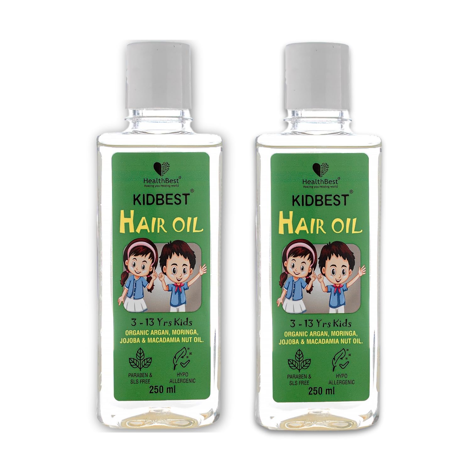 HealthBest Kidbest Natural Hair Oil for Kids 3-13 Years Old | 250ml (Pack of 2) | Promotes Healthy Hair Growth & Scalp Care | Perfect for Daily Use & Special Occasions