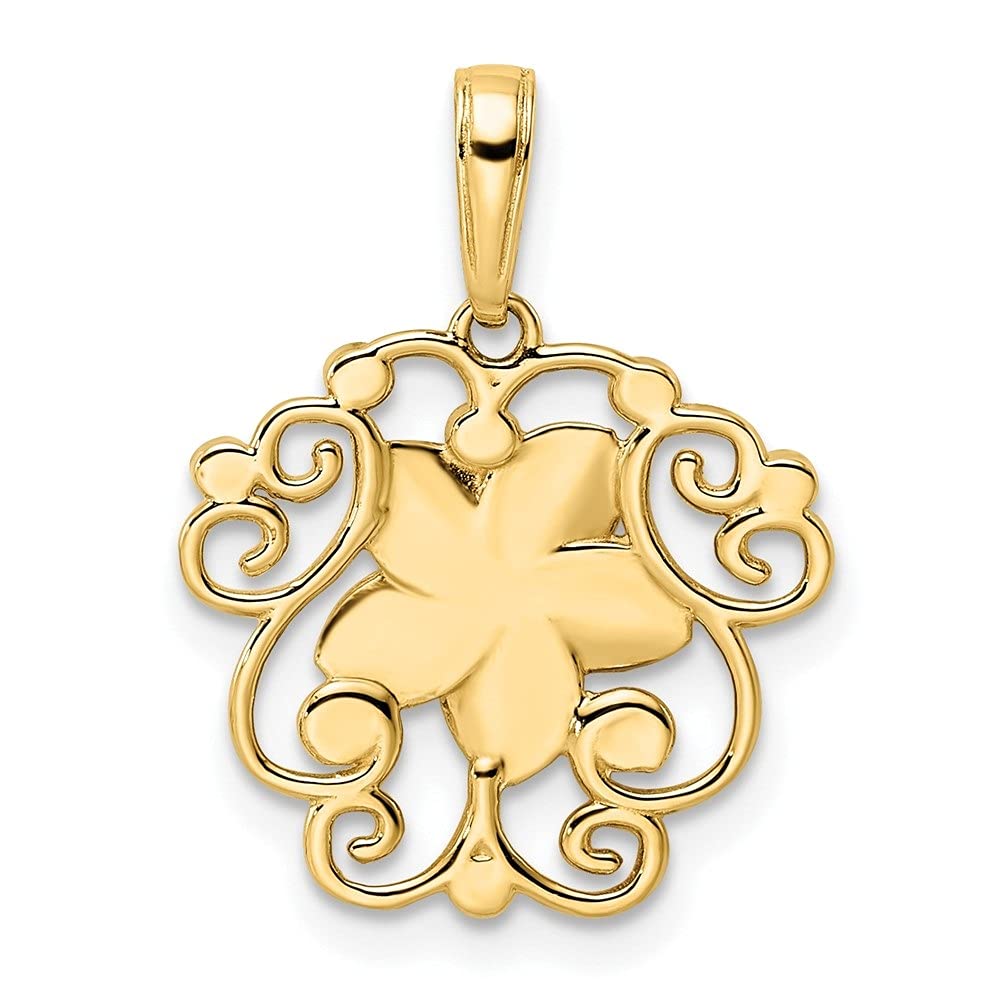 14K Yellow & White Rhodium Diamond-Cut Floral Pendant Necklace - 21.67mm x 16.91mm - Elegant Jewelry Gift for Women - Perfect for Weddings, Anniversaries & Special Occasions