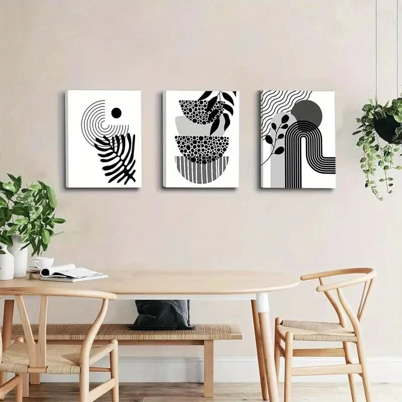 3-Piece Geometric Line Leaf Metal Wall Art Prints - Ready to Hang Modern Home Decor for Living Room, Bedroom & Office