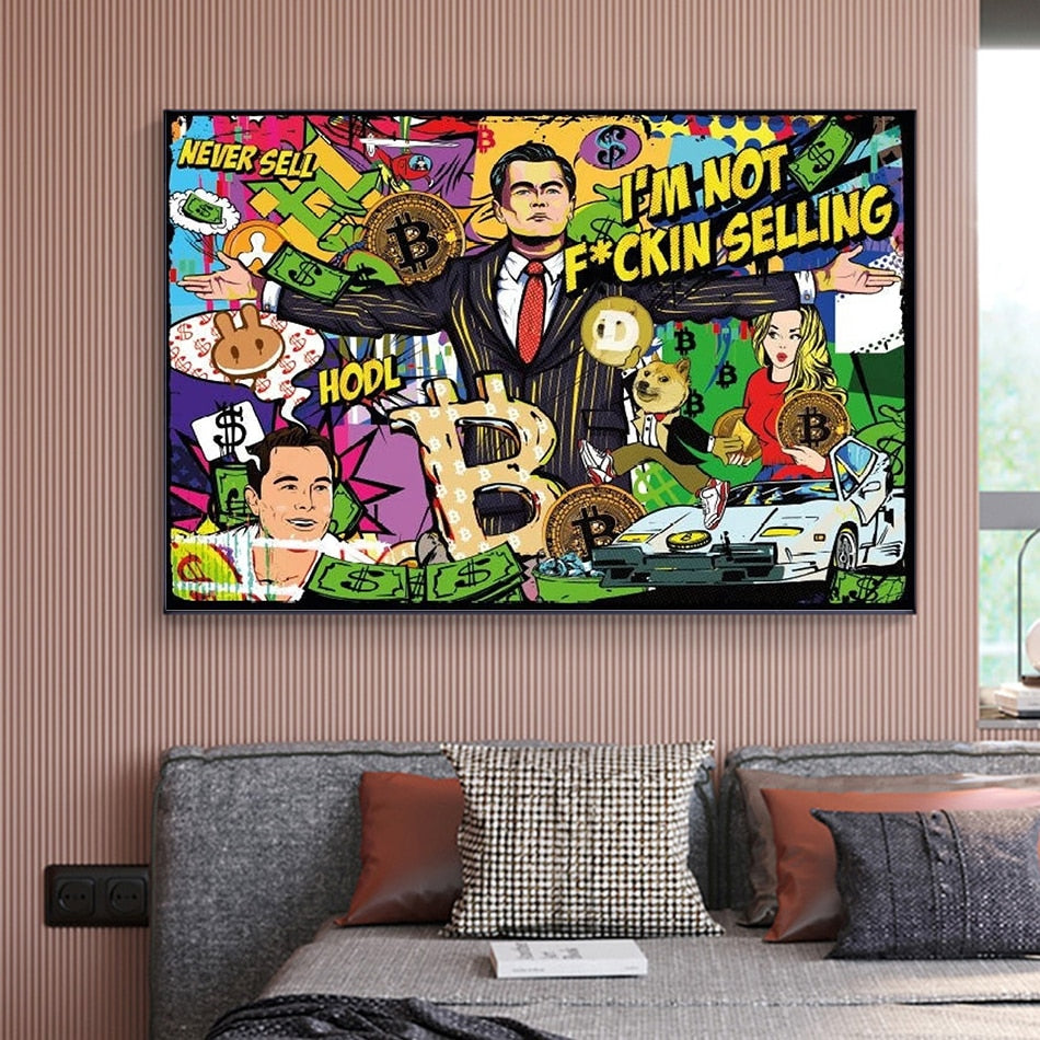Wolf of Wall Street Canvas Art Print - Bitcoin Millionaire Wall Decor for Home, Office & Man Cave - Perfect for Movie Fans & Crypto Investors