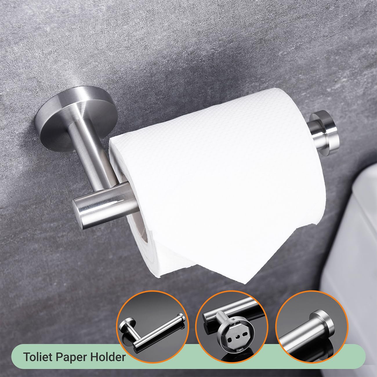 Premium 4-Piece Brushed Stainless Steel Bathroom Accessory Set - Wall Mounted Towel Bar, Hand Towel Rack, Toilet Paper Holder & Robe Hooks (BS100S4-BN) - Modern Bathroom Organization for Homes & Hotels