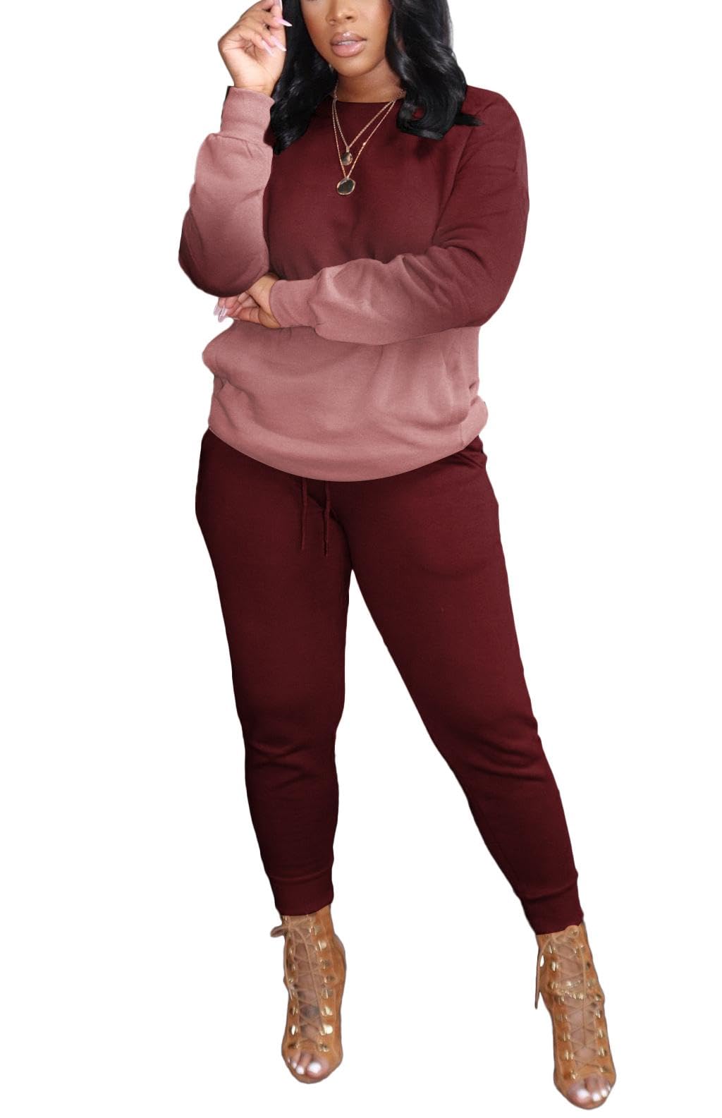 HBQ Women's Two Piece Outfits - Casual Long Sleeve Sweatsuits & Jogger Tracksuits Lounge Sets with Pockets | Comfy Loungewear for Home, Workout & Running Errands