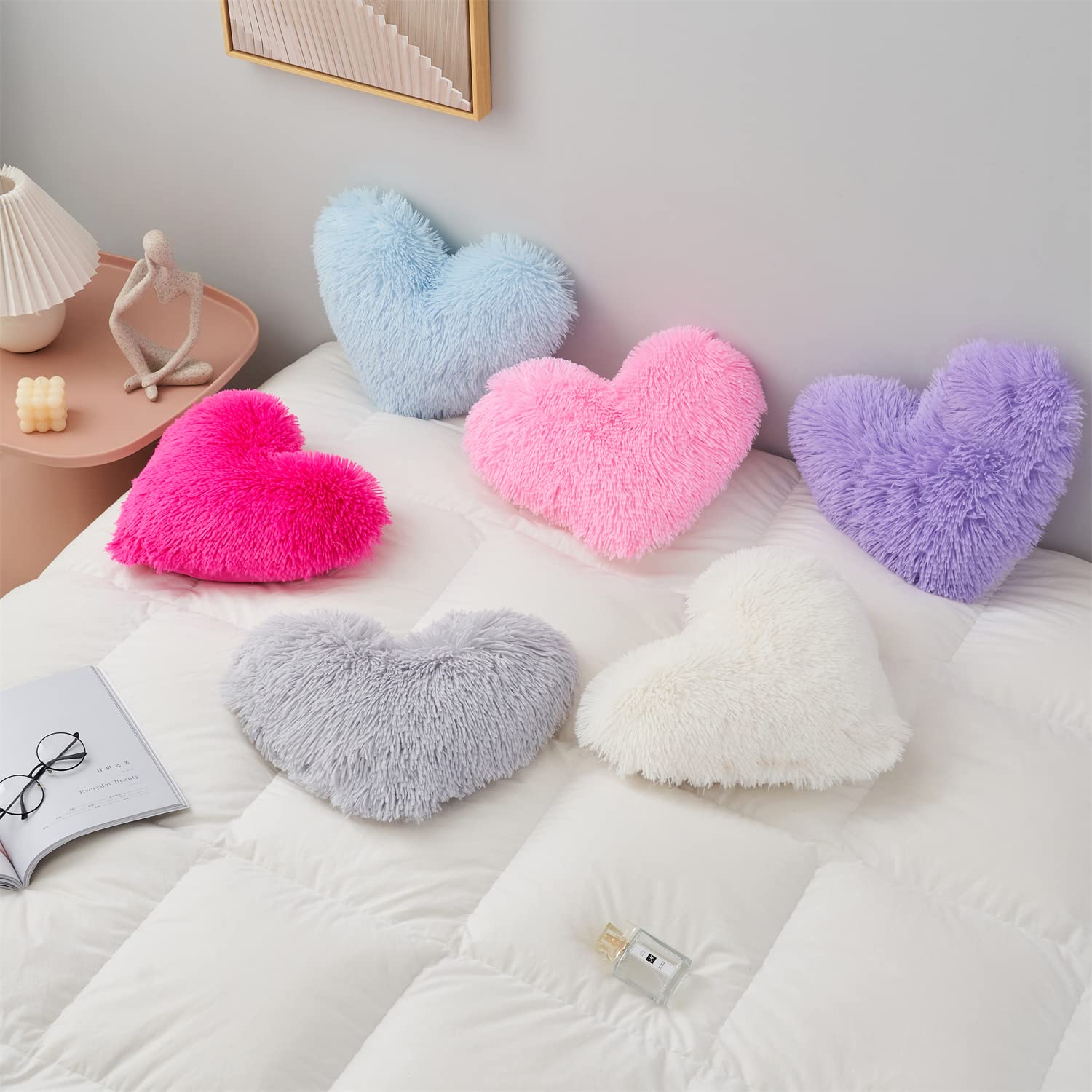 MOOWOO Fluffy Heart Pillow - Soft Plush Throw Pillow for Mother's Day Gifts, Solid Blue Decorative Couch & Sofa Pillow with Zipper Closure - Perfect for Home Decor, Bedroom Accent & Cozy Living Room Comfort