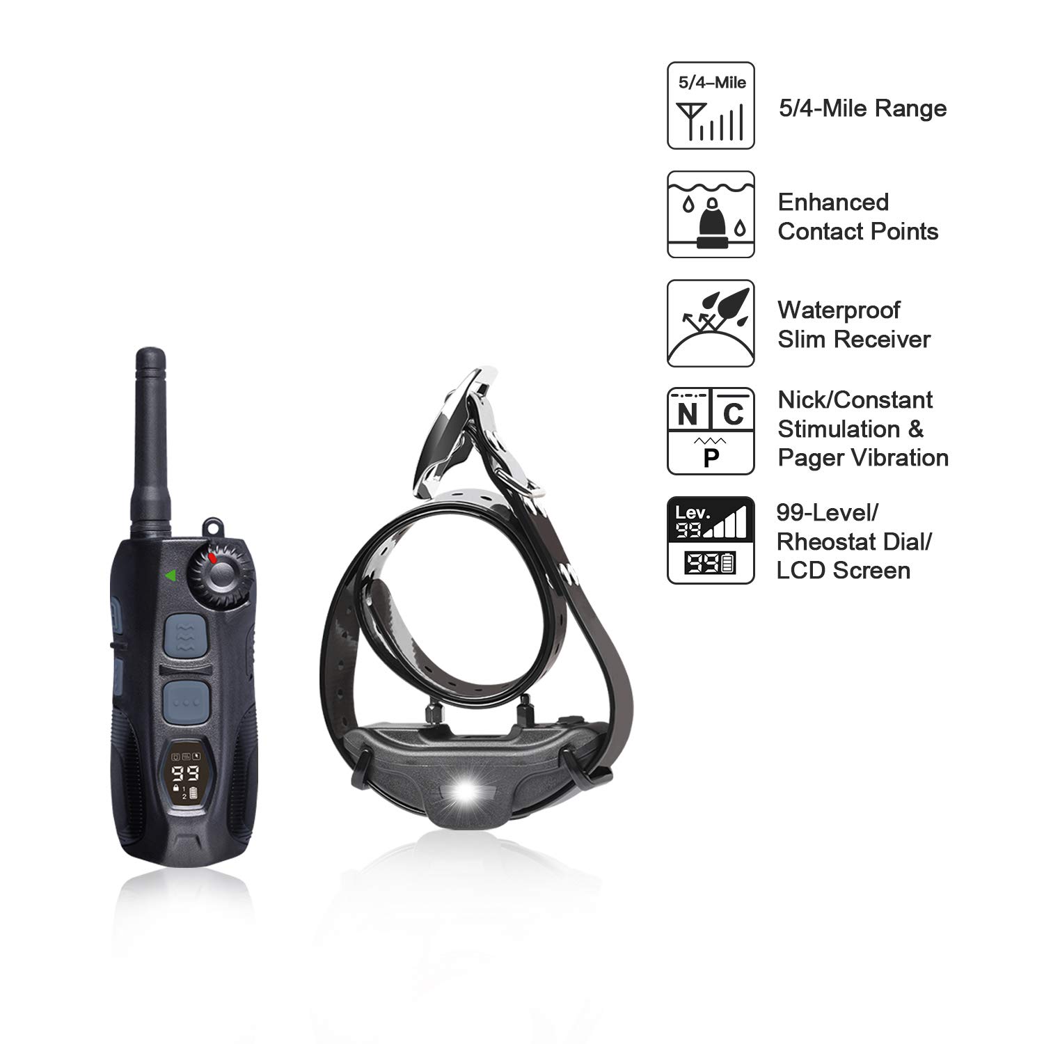 **Remote Dog Training Collar for Hunting - 5/4 Mile Range, Static & Vibration Modes, LED Night Light - Waterproof & Rechargeable Shock Collar for 2 Dogs - Perfect for Outdoor Training & Night Hunting**
