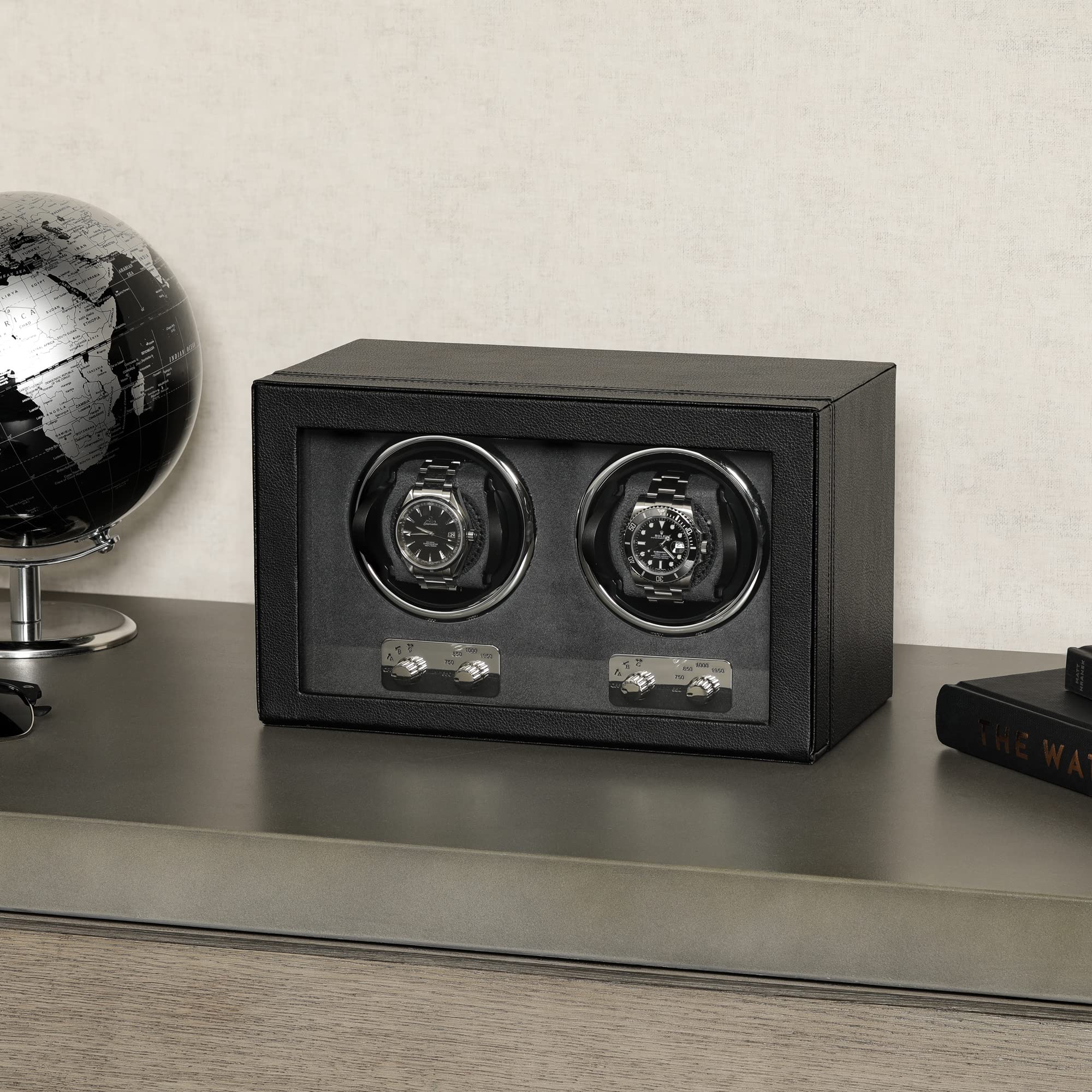 ROTHWELL Automatic Double Watch Winder - Quiet Motor, 3 Speed Settings & Adjustable Rotation - Perfect for Luxury Watch Storage & Display (Black/Grey) - Ideal for Home, Office or Travel Use
