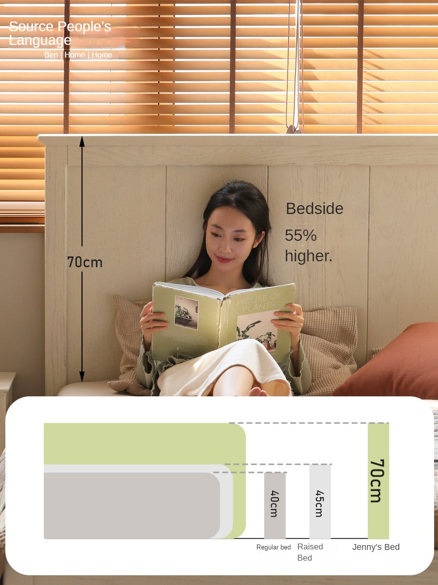 Solid Oak Wood High Headboard Full Size White Bed - American Style Bedroom Furniture for Master Bedroom & Guest Room Decor