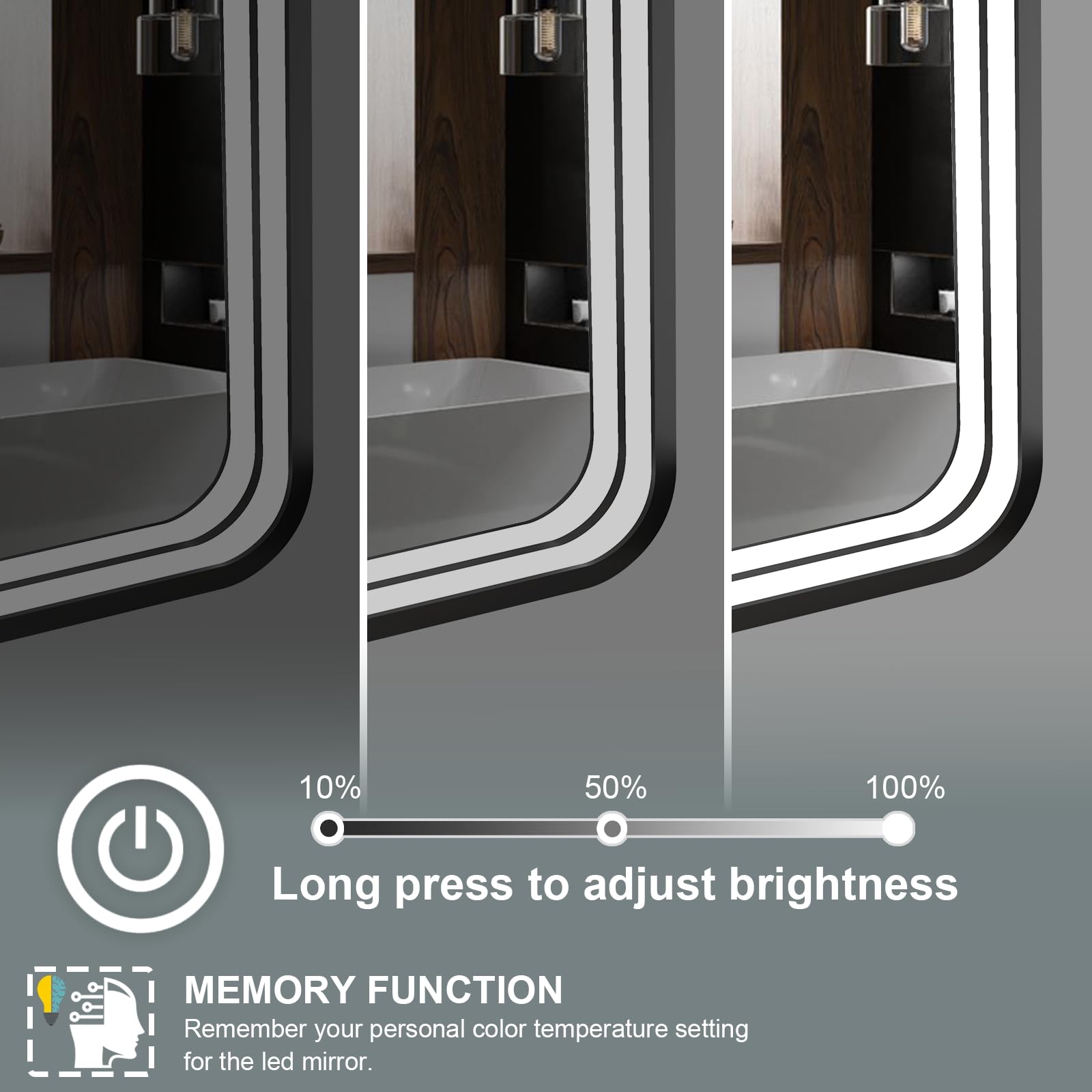 24x36 Inch LED Bathroom Mirror with Anti-Fog & Dimmable Lights - Black Framed Vanity Mirror for Home Decor