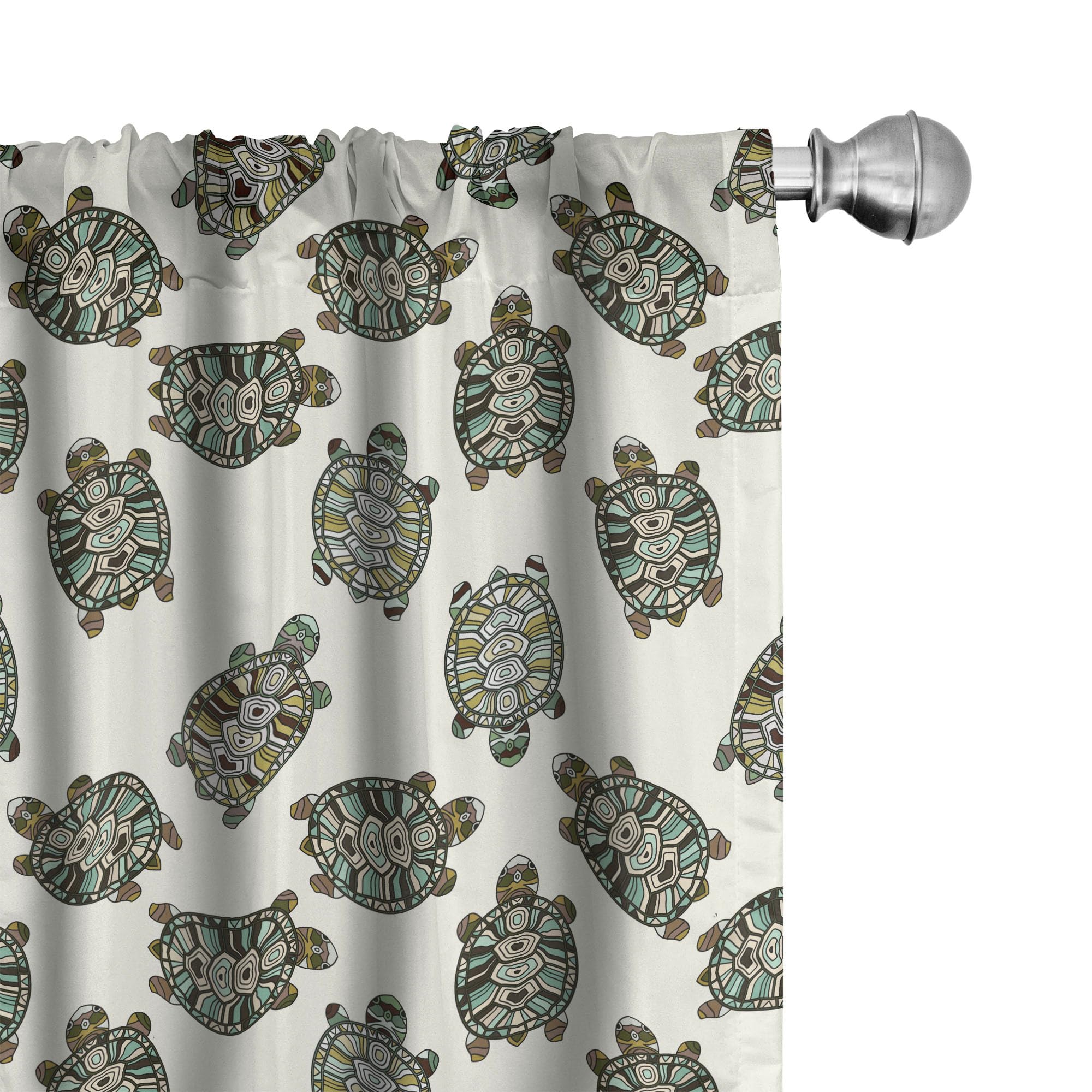 Ambesonne Turtle Window Curtains - Tortoise Pattern with Geometric Designs, Ocean Wildlife Cartoon Print, Lightweight Blackout Drapes 2-Panel Set (28