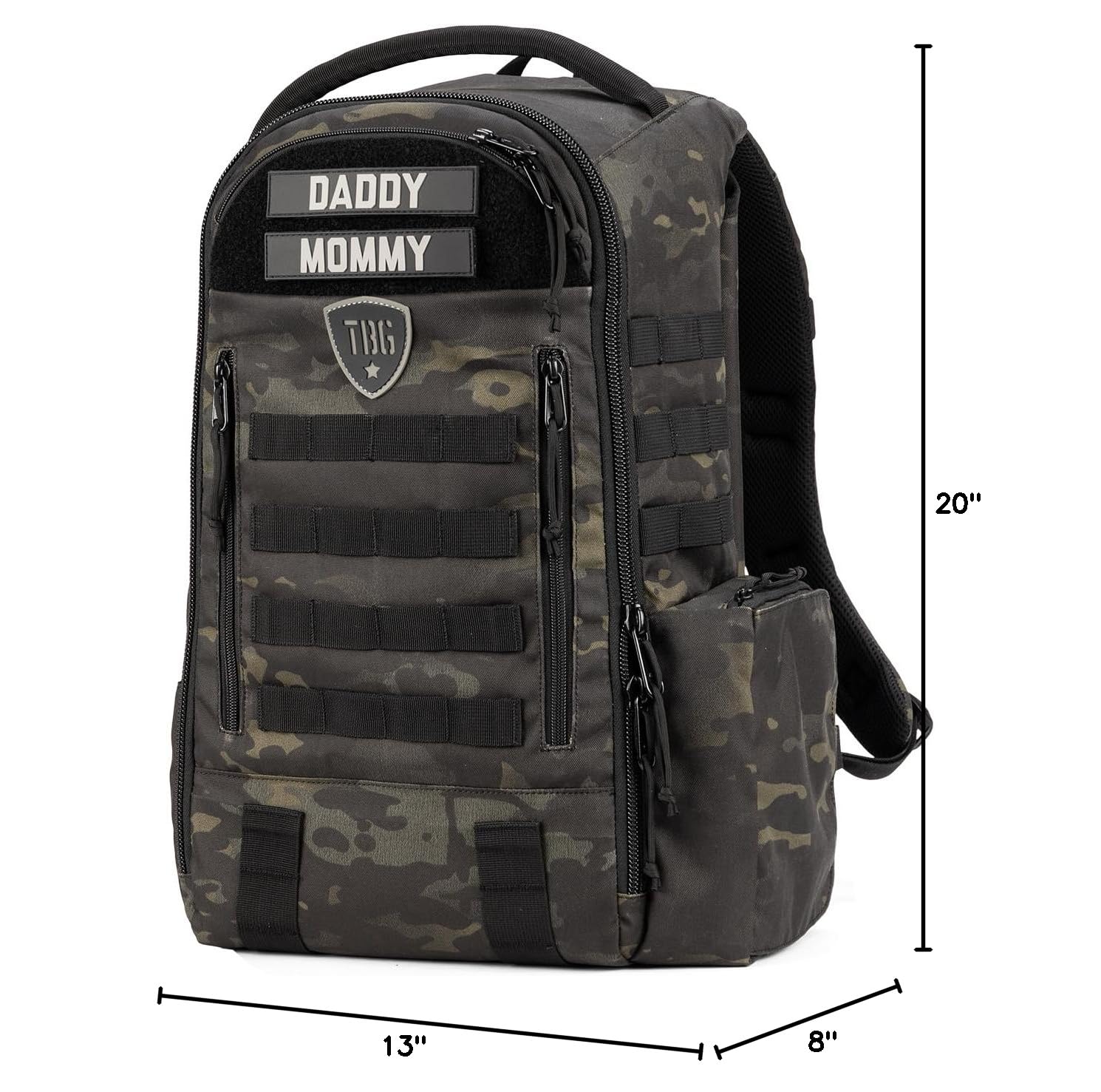 TBG - Men's Tactical Diaper Bag Backpack with Built-in Changing Pad & Stroller Straps, Waterproof Baby Diaper Organizer for Dads (Multicam Black 4th Gen) - Perfect for Travel, Hiking & Everyday Parenting