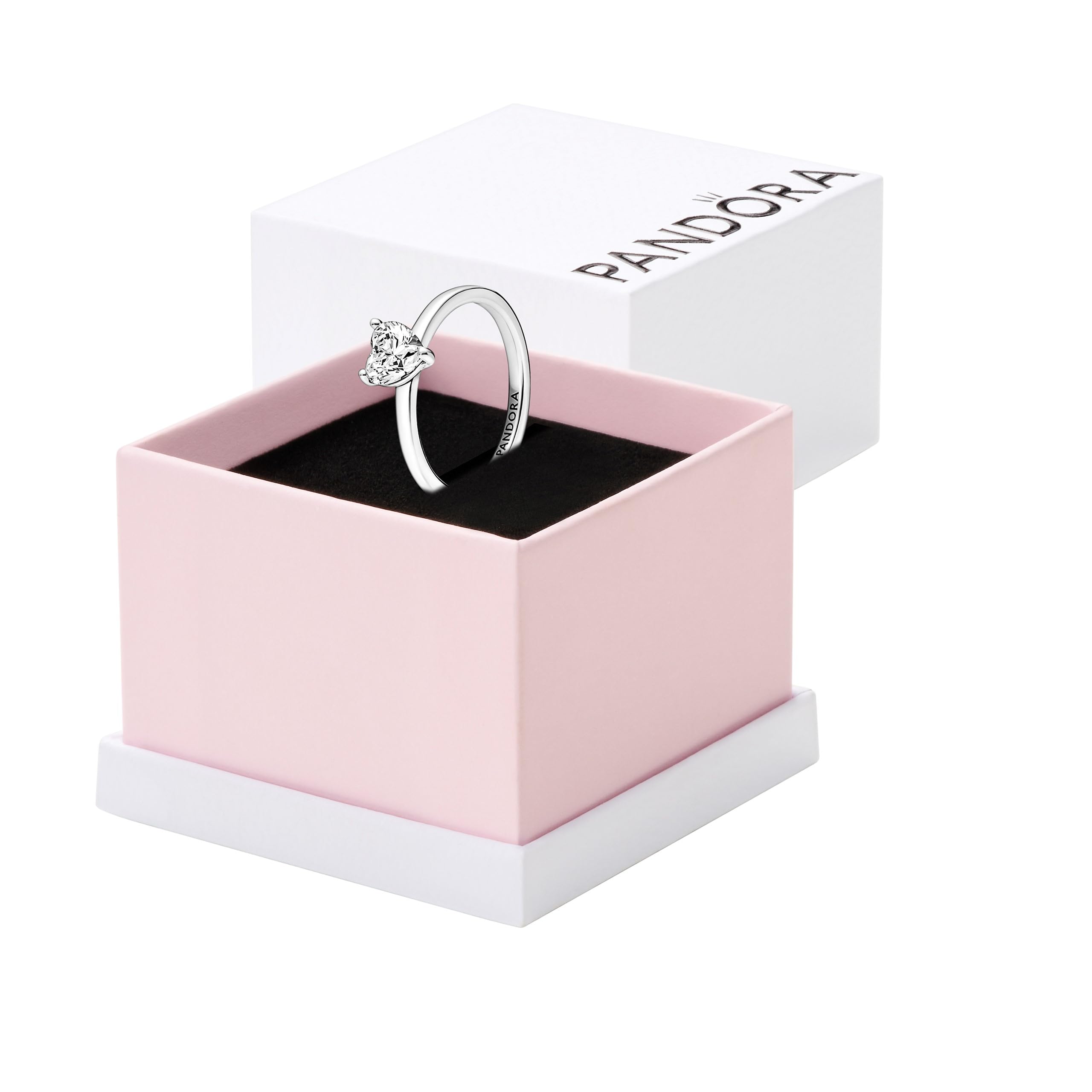 PANDORA Sparkling Heart Solitaire Ring for Women - Sterling Silver & Cubic Zirconia Promise Ring - Elegant Layering Stackable Ring - Perfect Gift for Anniversary, Valentine's Day or Birthday - Comes with Gift Box - Ideal for Romantic Occasions, Date Nights and Special Celebrations