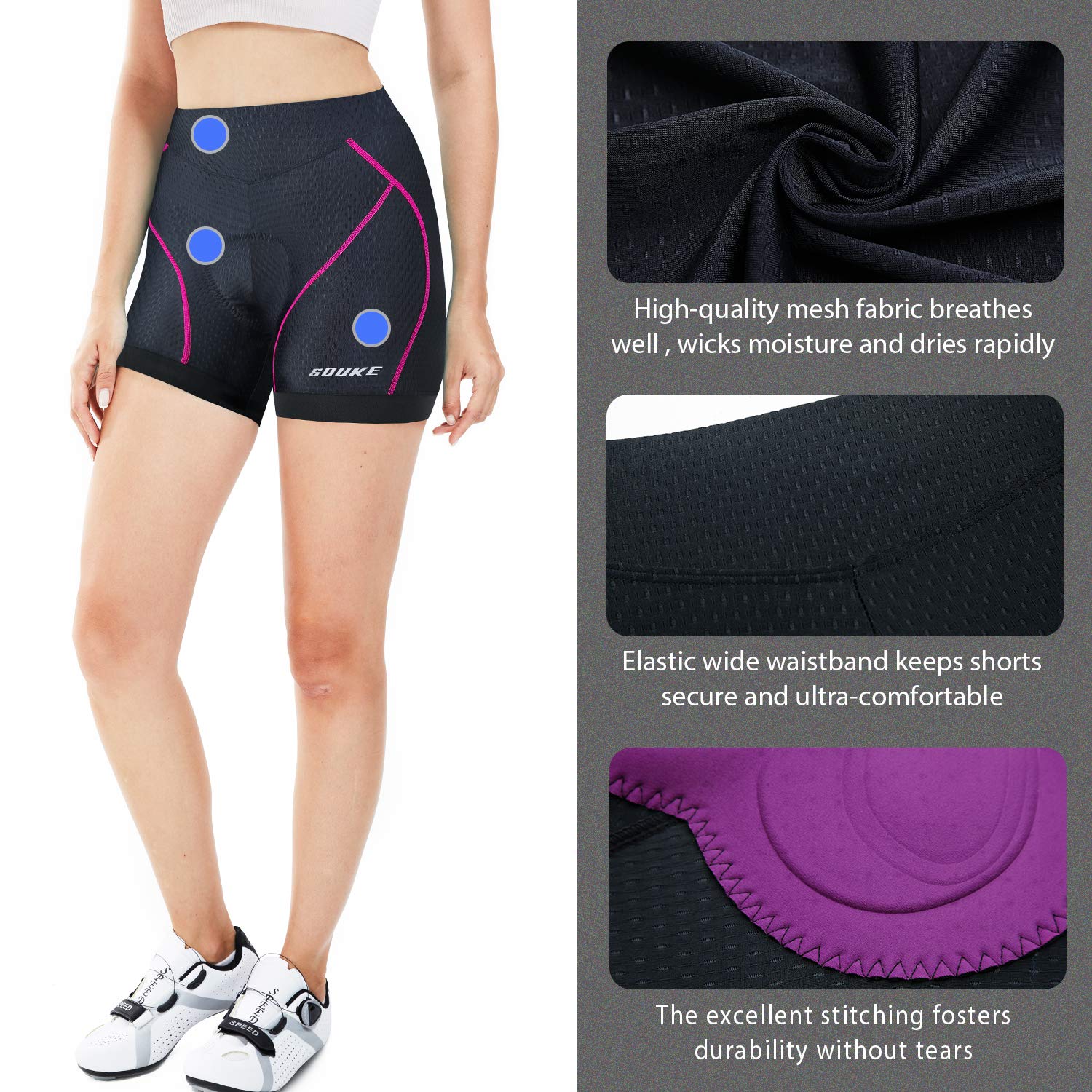 Women's 3D Padded Cycling Shorts with Gel Bike Seat Cover - Breathable Bicycle Underwear & Comfortable Seat Cushion Set (Rose-M/Black) for Road Biking, Spinning & Indoor Cycling Workouts