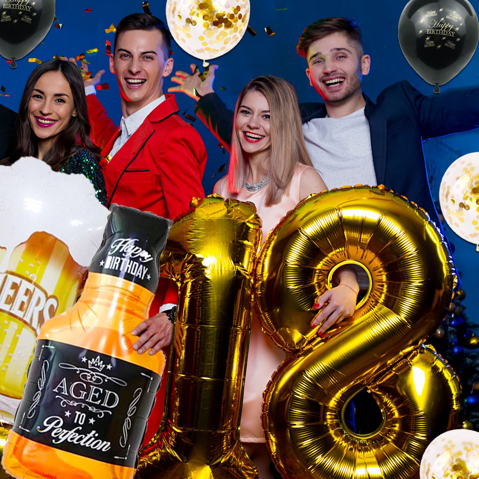 18th Birthday Party Decorations for Boys - 40 Inch Gold Number 18 Balloons, Cheers to 18 Years Banner, Fringe Curtains & Foil Cup Balloons Set - Perfect for Teen Birthday Celebrations, Graduation Parties & Milestone Events