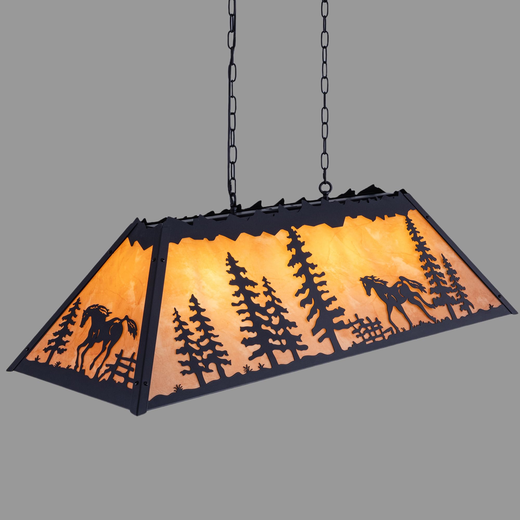 Vintage Tiffany Style Pool Table Light - 4-Light Rustic Billiard Chandelier for 7' & 8' Game Tables - Farmhouse Dining Room Ceiling Fixture with Horses Design - Perfect for Game Rooms, Man Caves & Bars (48 Inch)