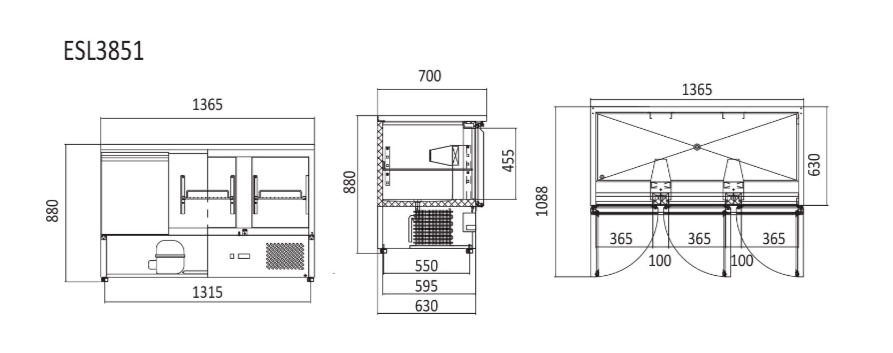 Atosa ESL3851 3-Door Commercial Refrigerator - Energy Efficient Stainless Steel Salad Bar for Restaurants, Cafes & Catering