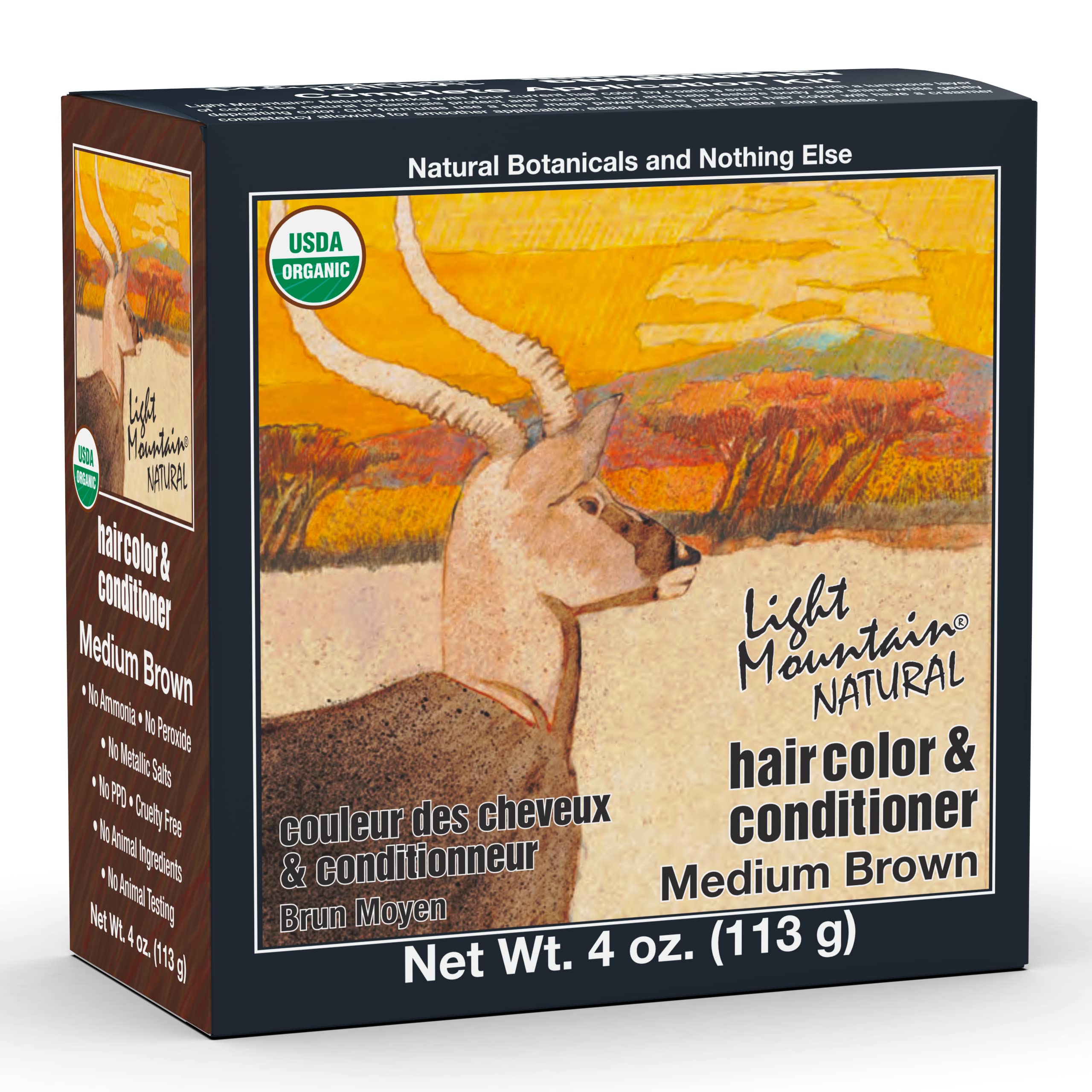 Organic Light Mountain Henna Hair Color & Conditioner - Natural Medium Brown Hair Dye for Men & Women | Chemical-Free Semi-Permanent Hair Color with Botanicals | 4 Oz | Perfect for At-Home Hair Coloring & Natural Hair Care