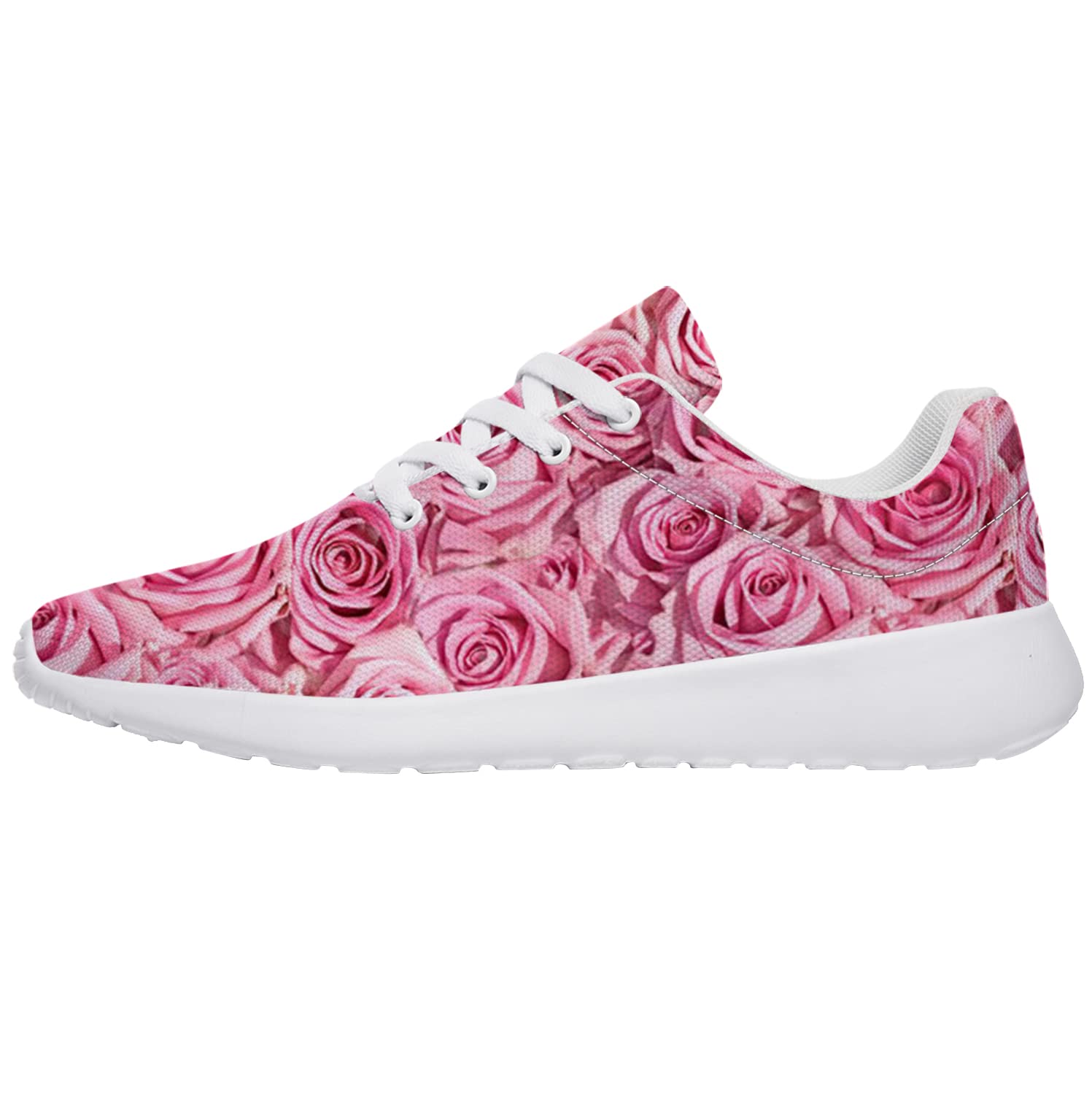 Women's Rose Floral Print Running Shoes - Fashion Sneakers with Pink Rose Design, US Size 9 Women/7.5 Men - Perfect for Jogging, Gym Workouts & Casual Wear