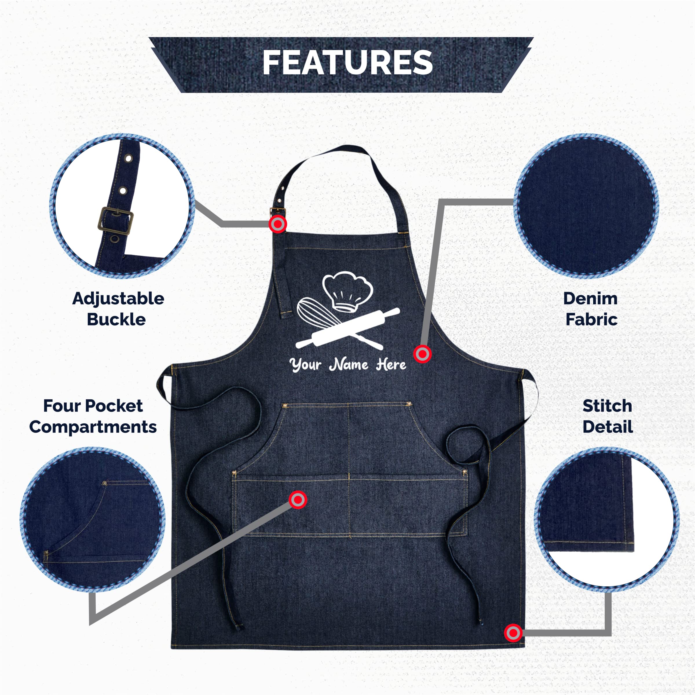 Premium Custom Denim Baking Apron with Pockets for Women & Men - Personalized Cooking & Baking Gift for Chefs, Bakers & BBQ Enthusiasts - Perfect for Home Kitchens, Professional Bakeries & Outdoor Grilling