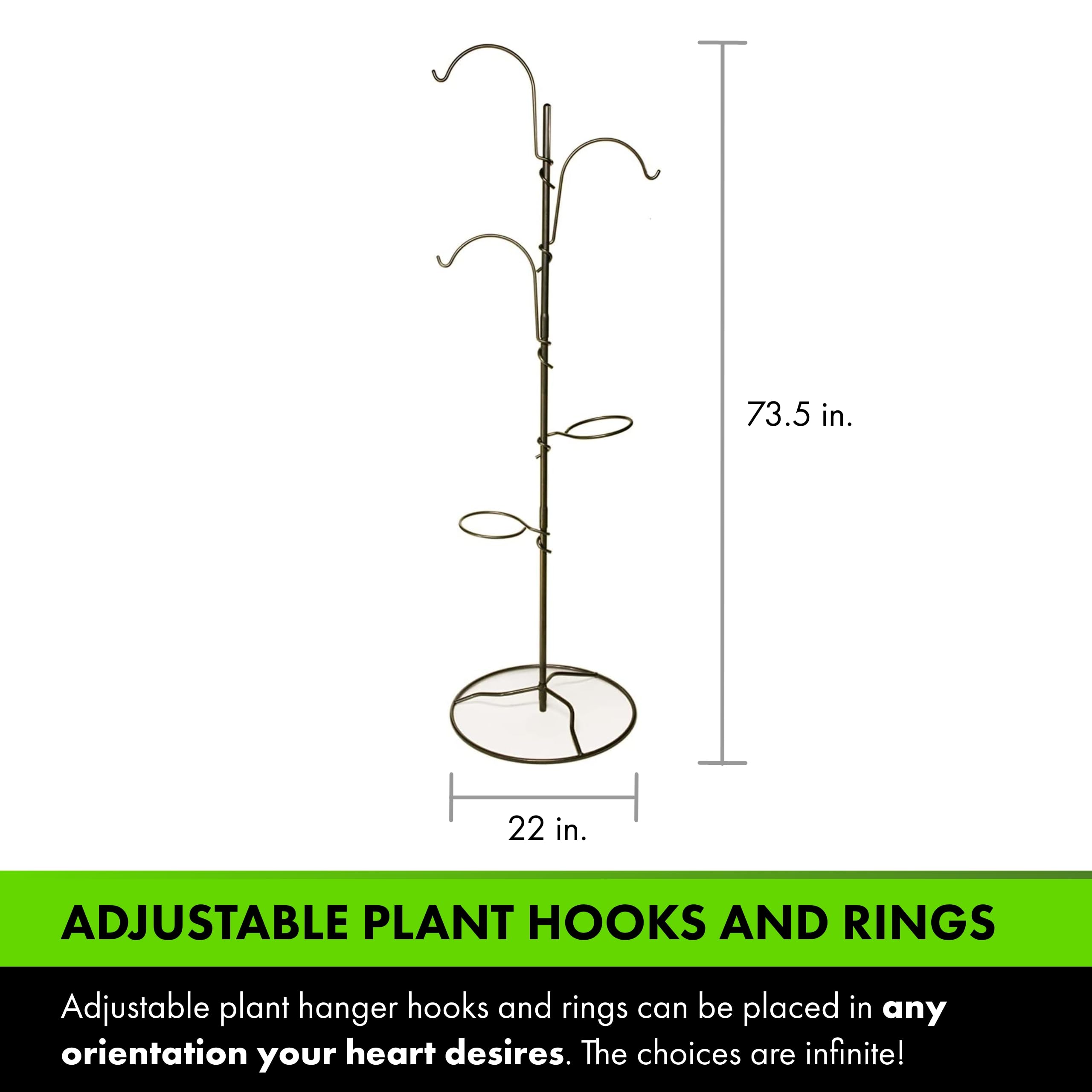 Yard Butler YT-5 Heavy Duty Garden Hanging Tree with 3 Shepherd Hooks & 2 Circular Plant Holders - Sturdy Steel Pole & Anti-Tip Base for Indoor/Outdoor Plants - Perfect for Patio, Balcony, Deck, and Home Decor