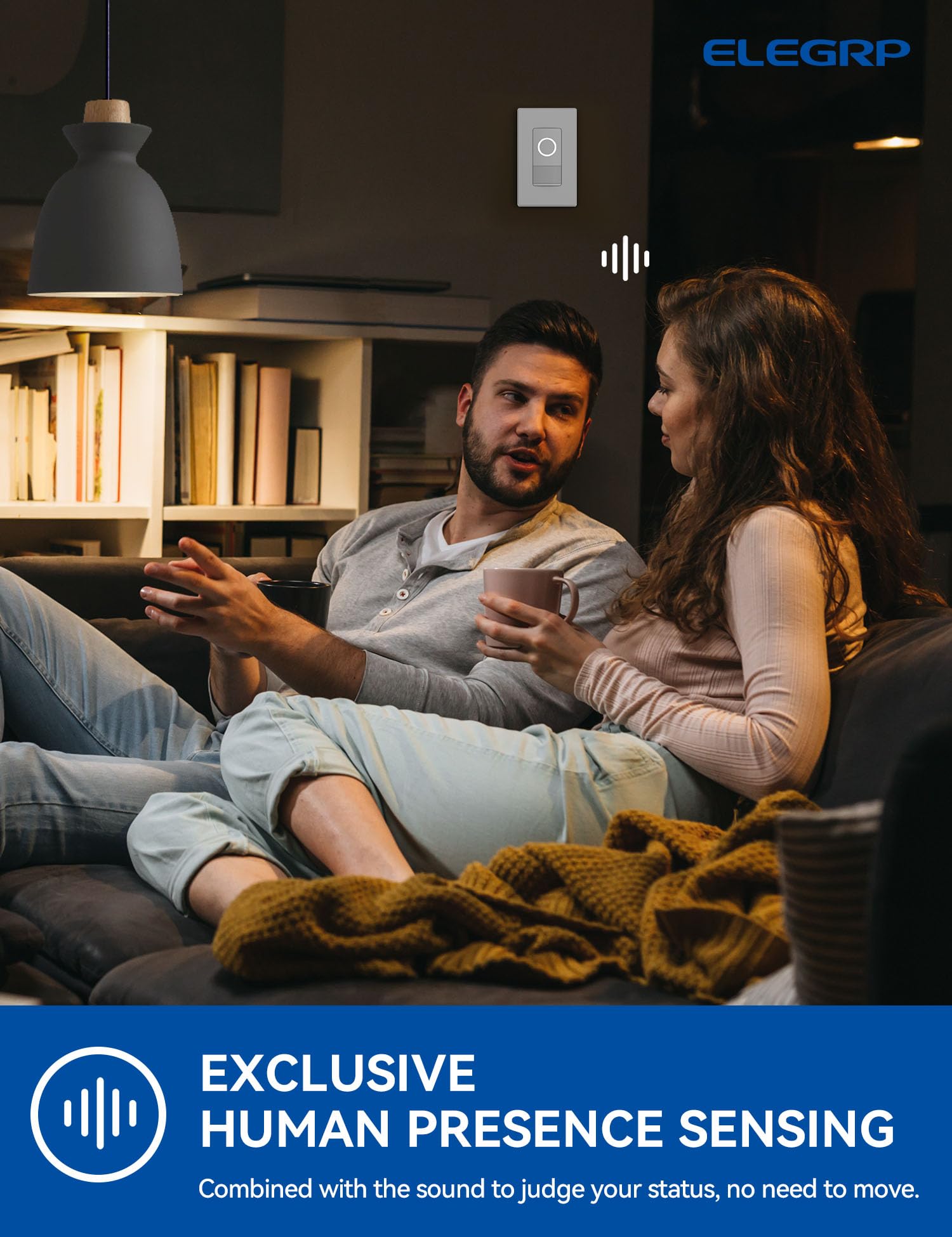 ELEGRP Smart Motion Sensor Light Switch 4 Pack - 2.4GHz Wi-Fi Single Pole, Works with Alexa & Google Assistant, APP Remote Control, UL Certified, No Hub Required (White) - Perfect for Home Automation, Smart Lighting Control in Bedrooms, Hallways & Staircases