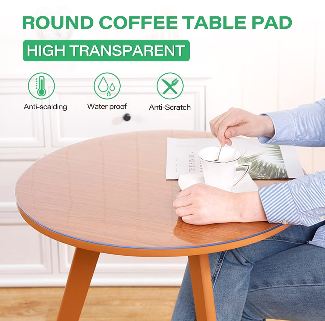 1.5mm Thick 46-Inch Round Clear PVC Table Protector - Waterproof Dining Table Cover for Kitchen, Coffee Table & Bistro Bar - No Plastic Smell, Durable Table Mat for Everyday Use & Special Occasions