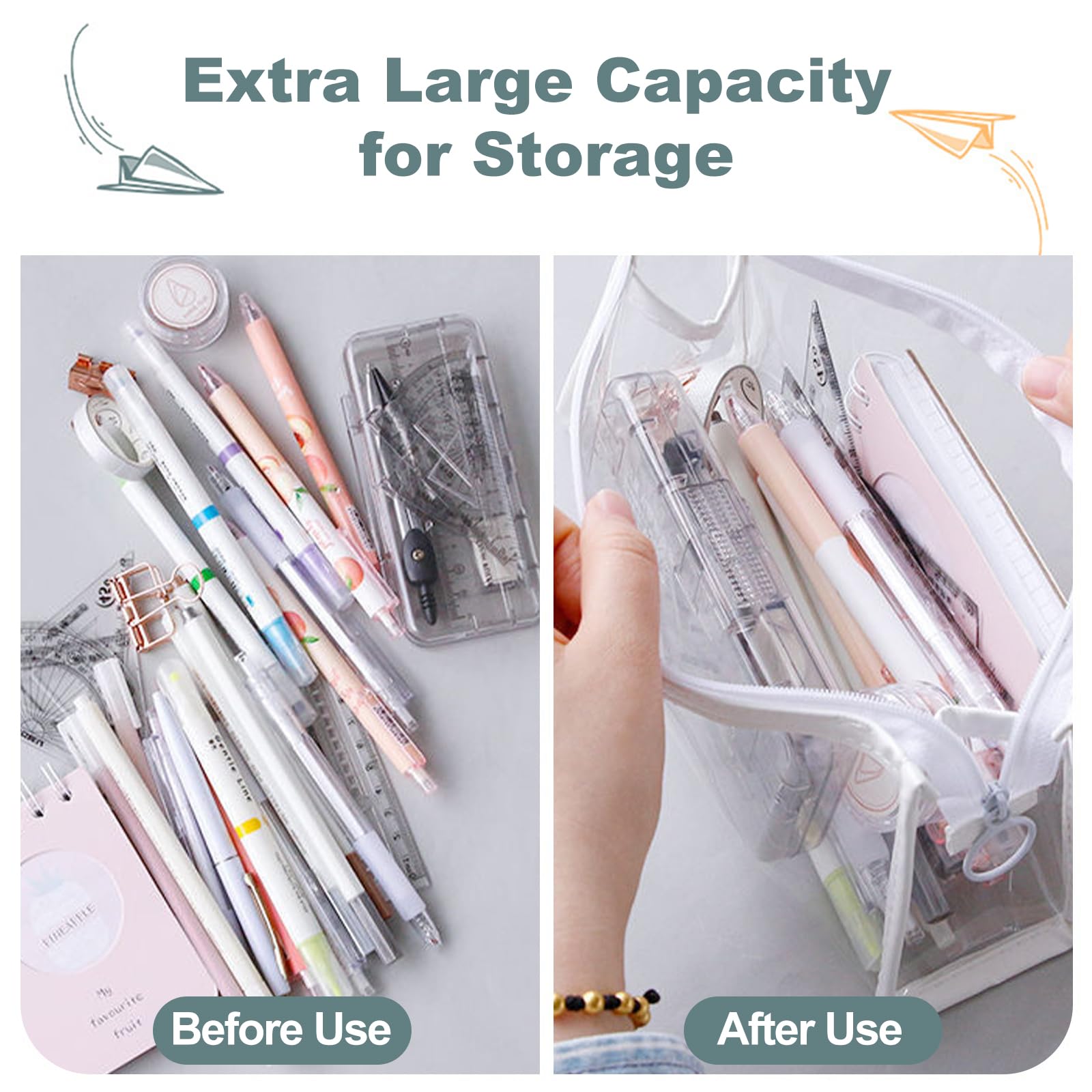 6-Pack Clear Zipper Pencil Cases - Waterproof Pen & Marker Pouch, Multifunctional Travel Cosmetic Makeup Bag for School, Office & Exams | Perfect Stationery Organizer for Students, Teens & Adults (Ideal for Backpack, Desk & Travel Organization)