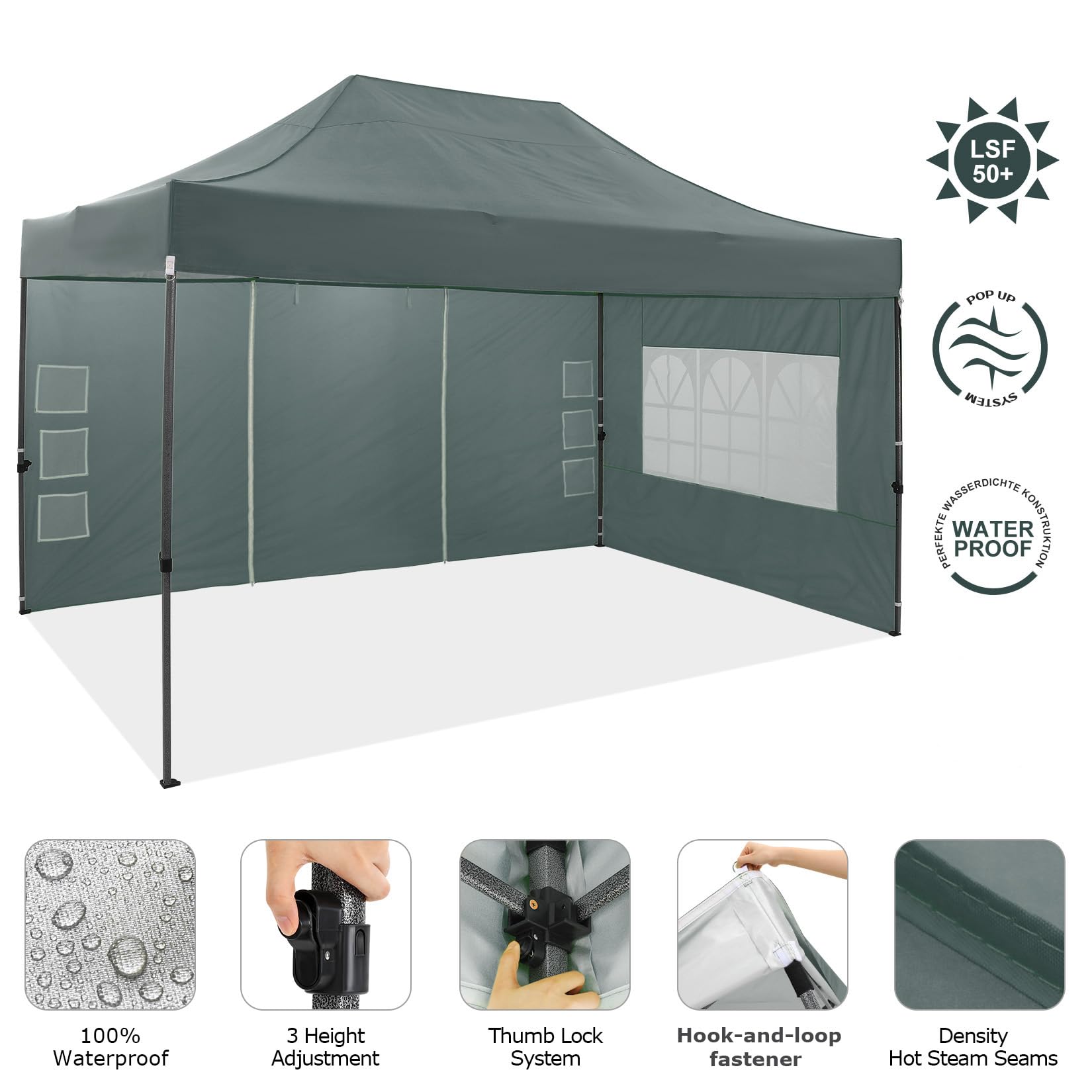 COBIZI 10x15 ft Heavy Duty Pop Up Canopy Tent with 4 Sidewalls - UPF 50+ Sun Protection, Waterproof & Windproof for Outdoor Events, Weddings, Parties - Includes Carry Bag (Gray) - Perfect for Backyard Gatherings, Farmers Markets, and Beach Outings