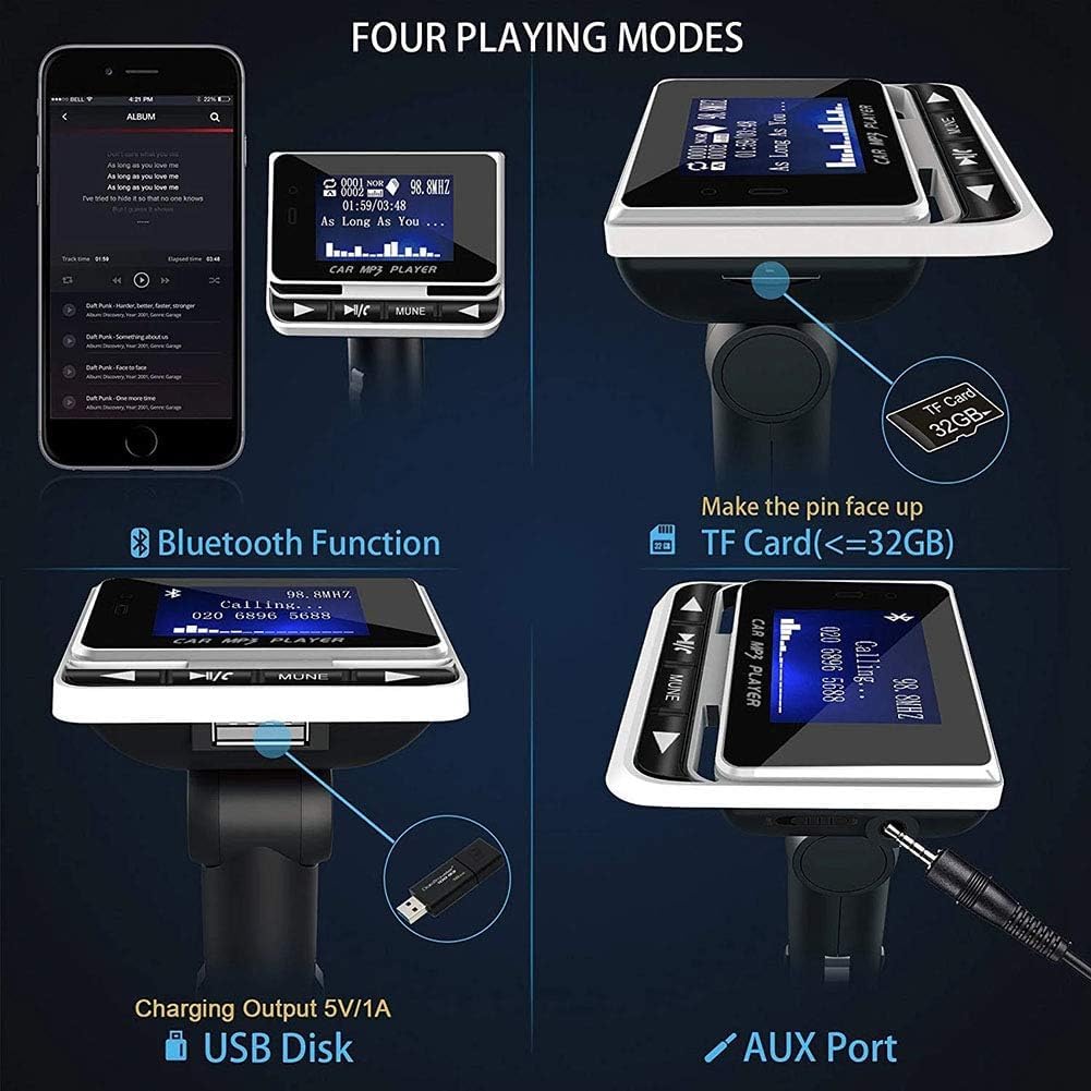 Bluetooth FM Transmitter for Car - Wireless MP3 Player with USB Charger & Hands-Free Calling for Road Trips