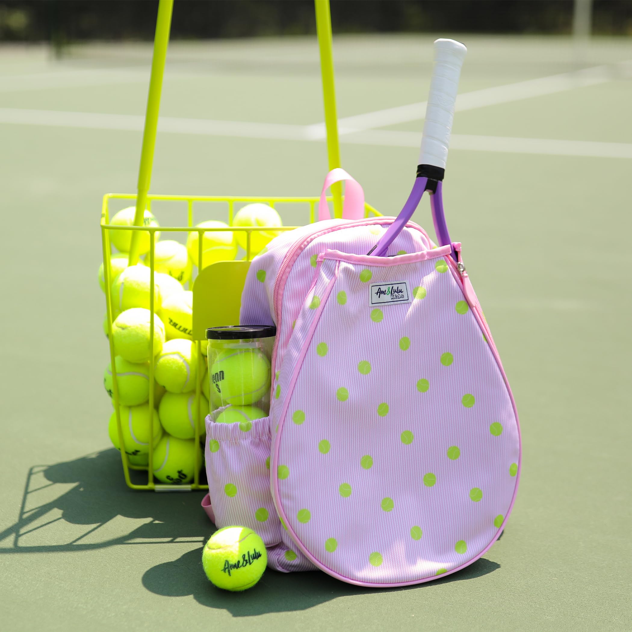 Ame & Lulu Little Love Tennis Backpack for Kids - Cute Girls Sports Backpack with Insulated Lunch Box Pocket - Perfect for Tennis Practice, School, and Travel