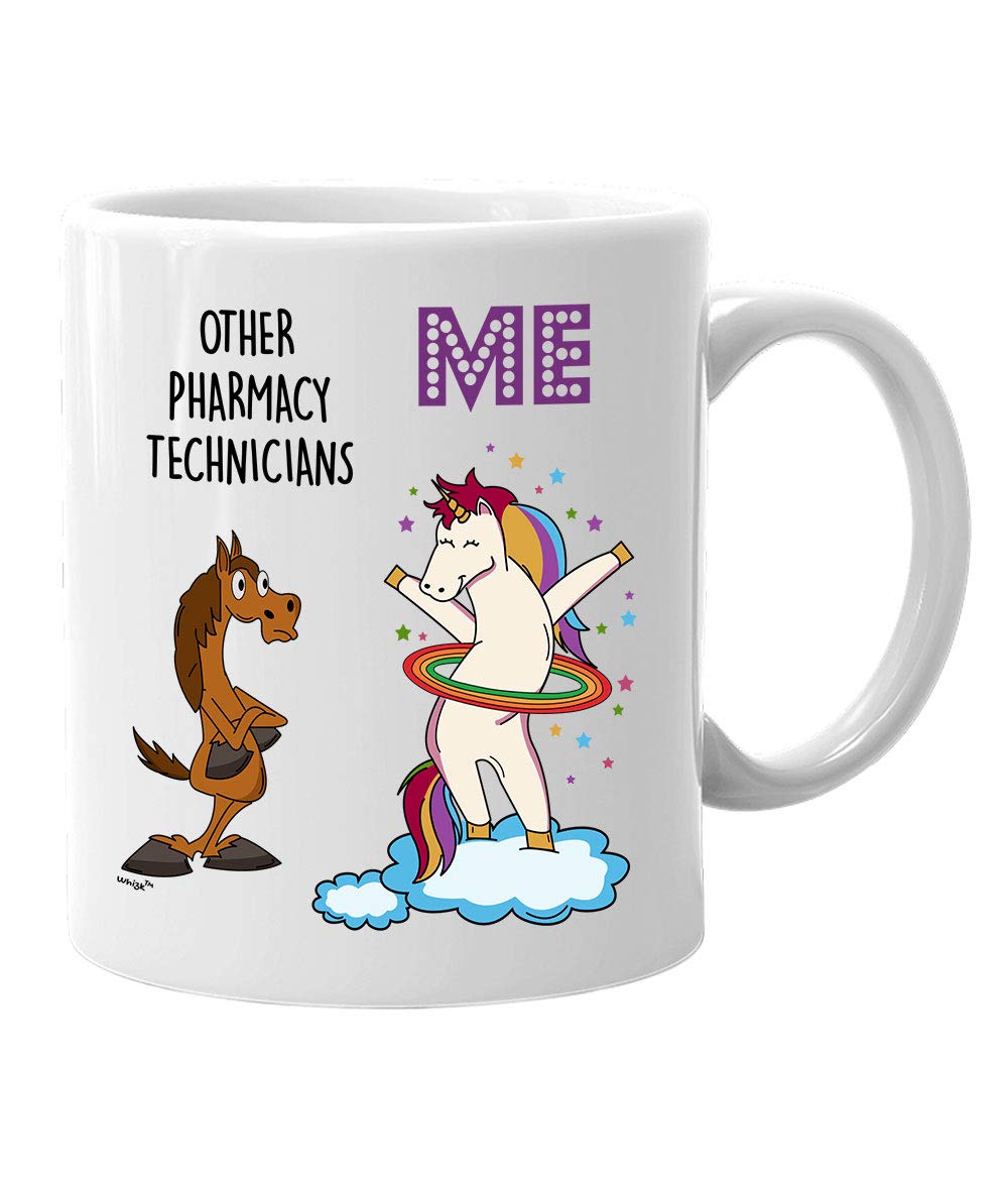 Funny Unicorn Coffee Mug for Pharmacy Technicians - 11oz & 15oz Ceramic Tea Cup with Handle, Great Gift for Women, Men, Mom, Dad - Perfect for Graduation, Retirement, Birthday & Tech Appreciation - Use at Home, Office or as a Thoughtful Gift (MUC1131)