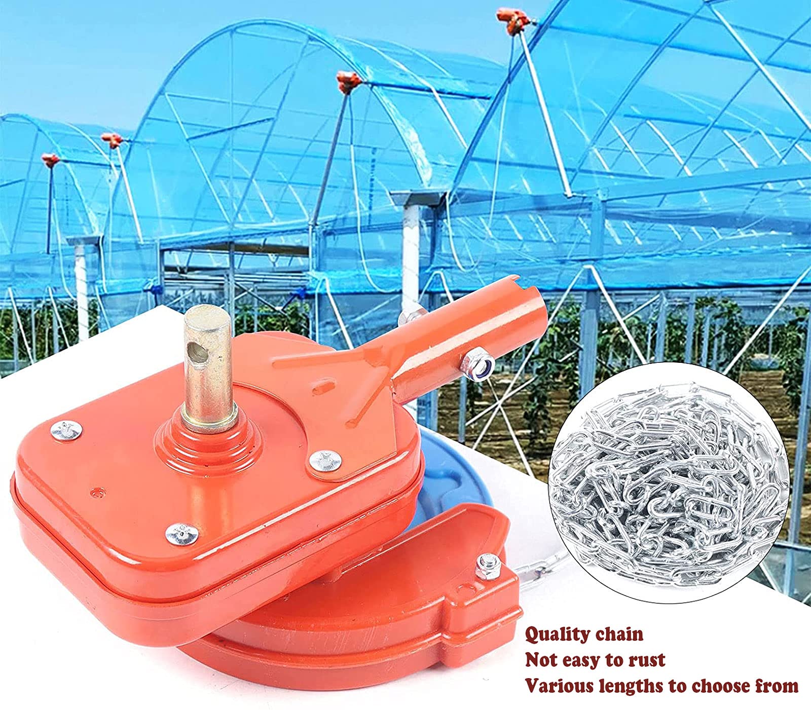 Manual Greenhouse Winch - Film Roll-Up Coiler for Sidewall & Roof Ventilation | Adjustable Chain (4m/6m/8m) | Durable Greenhouse Ventilation Tool for Home Gardens & Commercial Farms