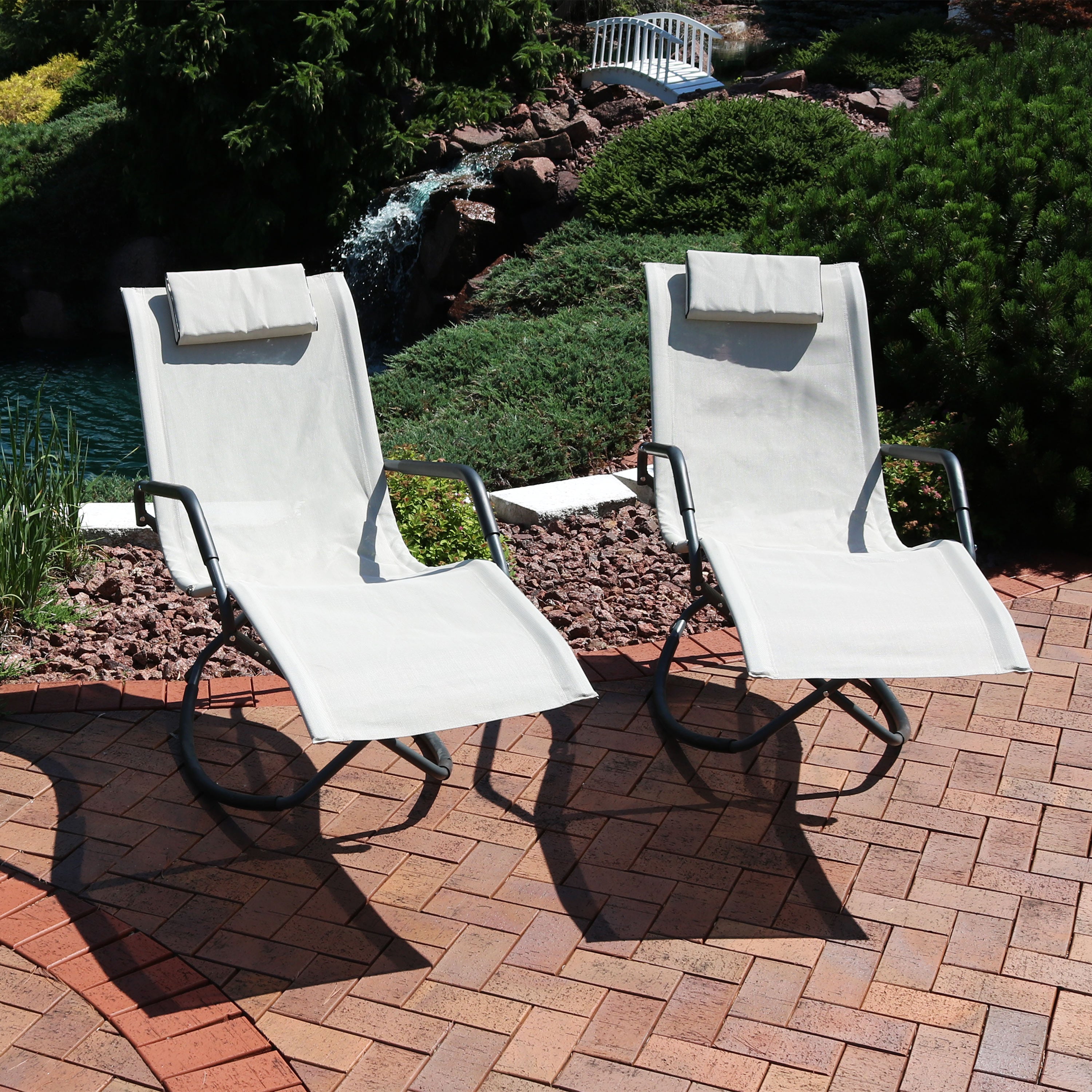 Sunnydaze Outdoor Folding Rocking Chaise Lounge Chair with Pillow - Patio, Poolside & Garden Relaxation Chair for Backyard, Deck & Beach Use