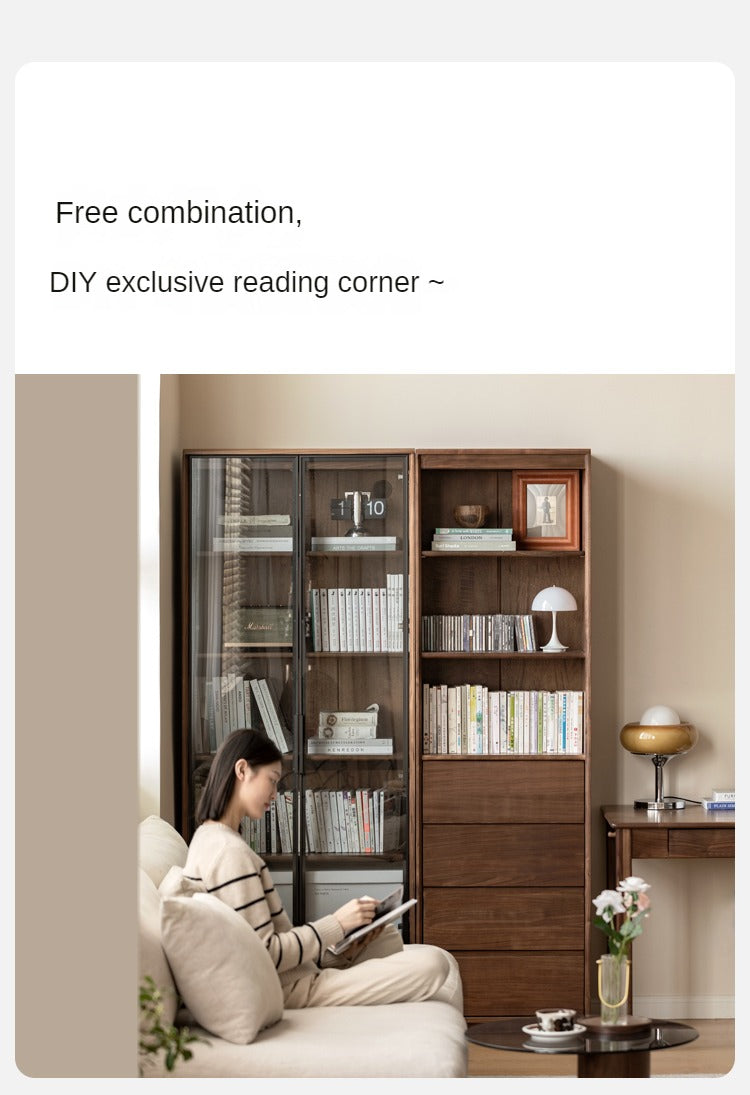 Black Walnut Solid Wood Bookcase - Free Standing Adjustable Bookshelf for Living Room, Office & Study | Modern Home Storage Furniture